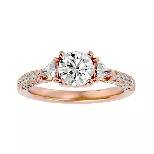 Tri Diamond solitaire wedding engagement ring with 360 view 3D print model