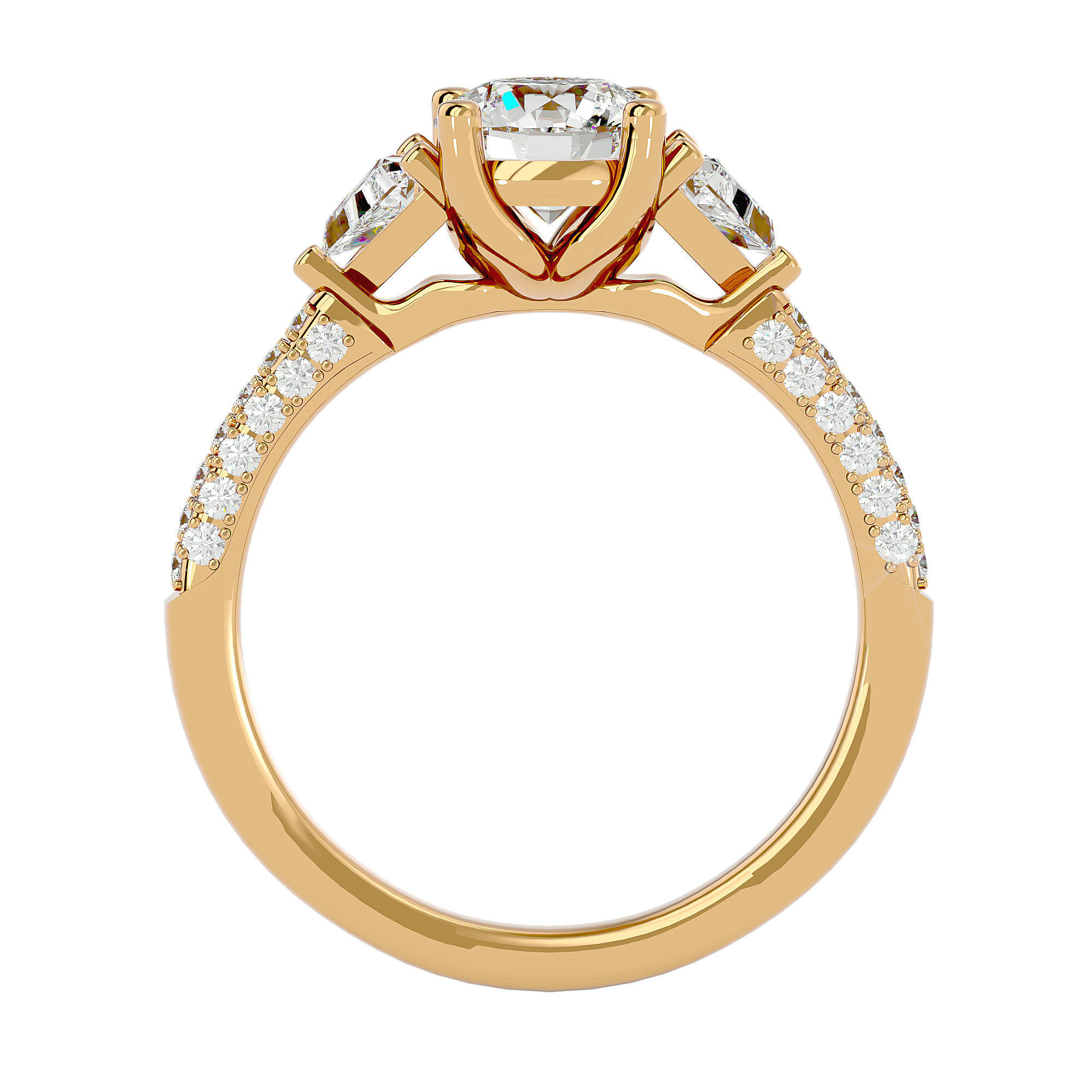 Tri Diamond solitaire wedding engagement ring with 360 view 3D print model_5
