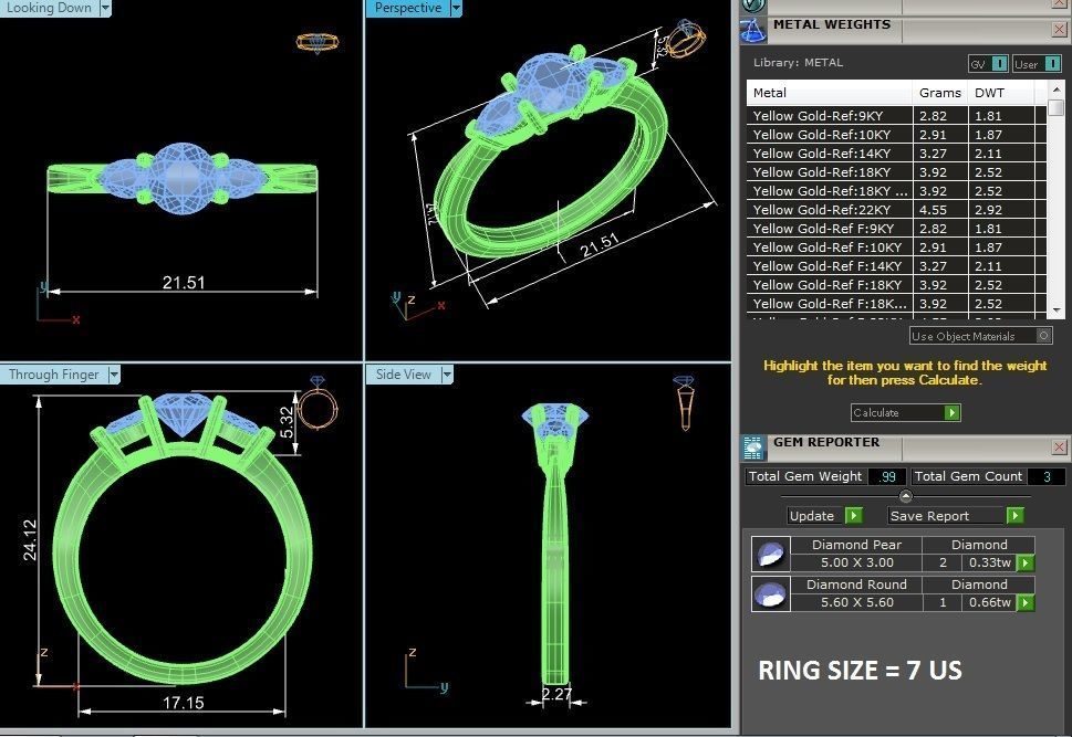 Tri Diamond solitaire wedding engagement ring with 360 view 3D print model_5