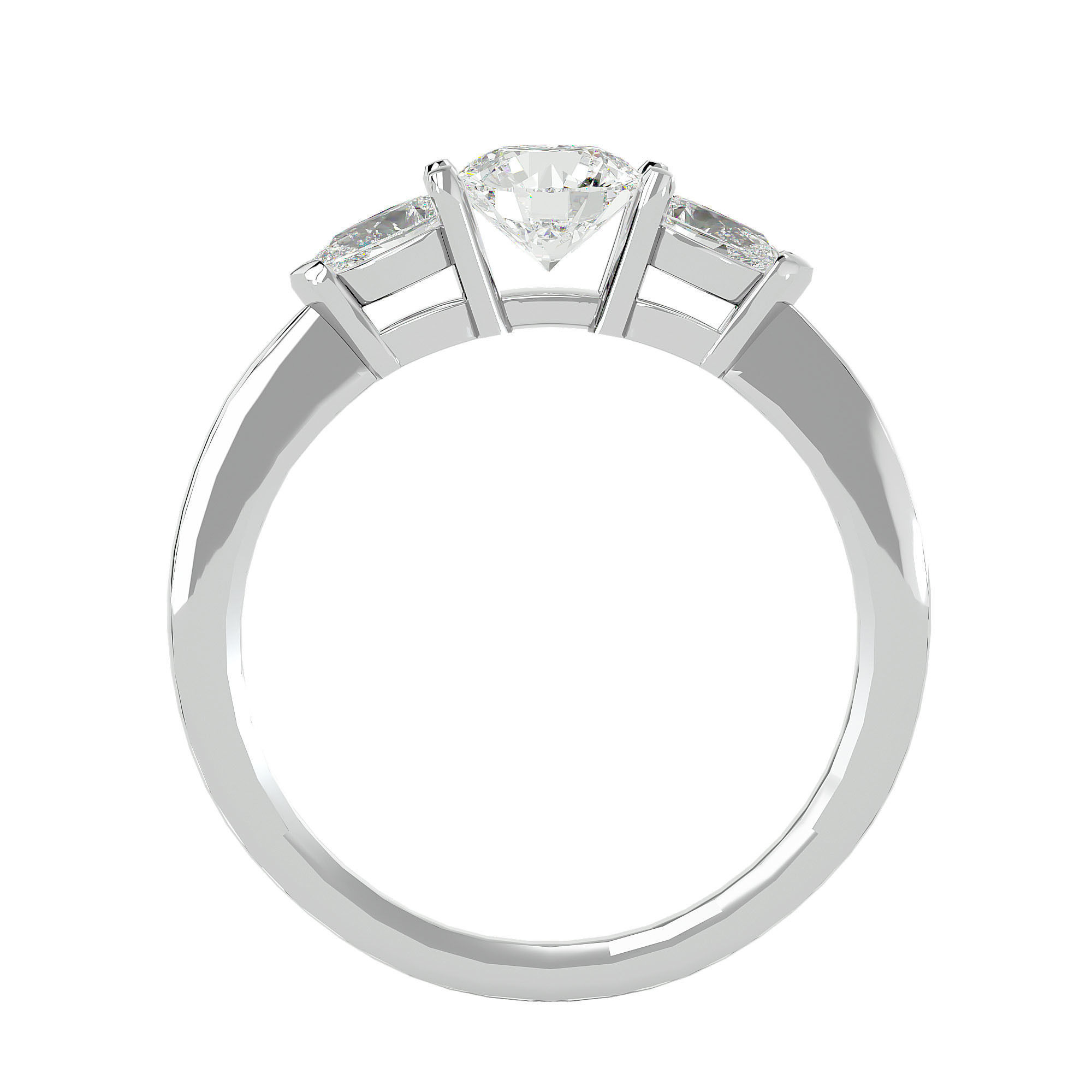Tri Diamond solitaire wedding engagement ring with 360 view 3D print model_3