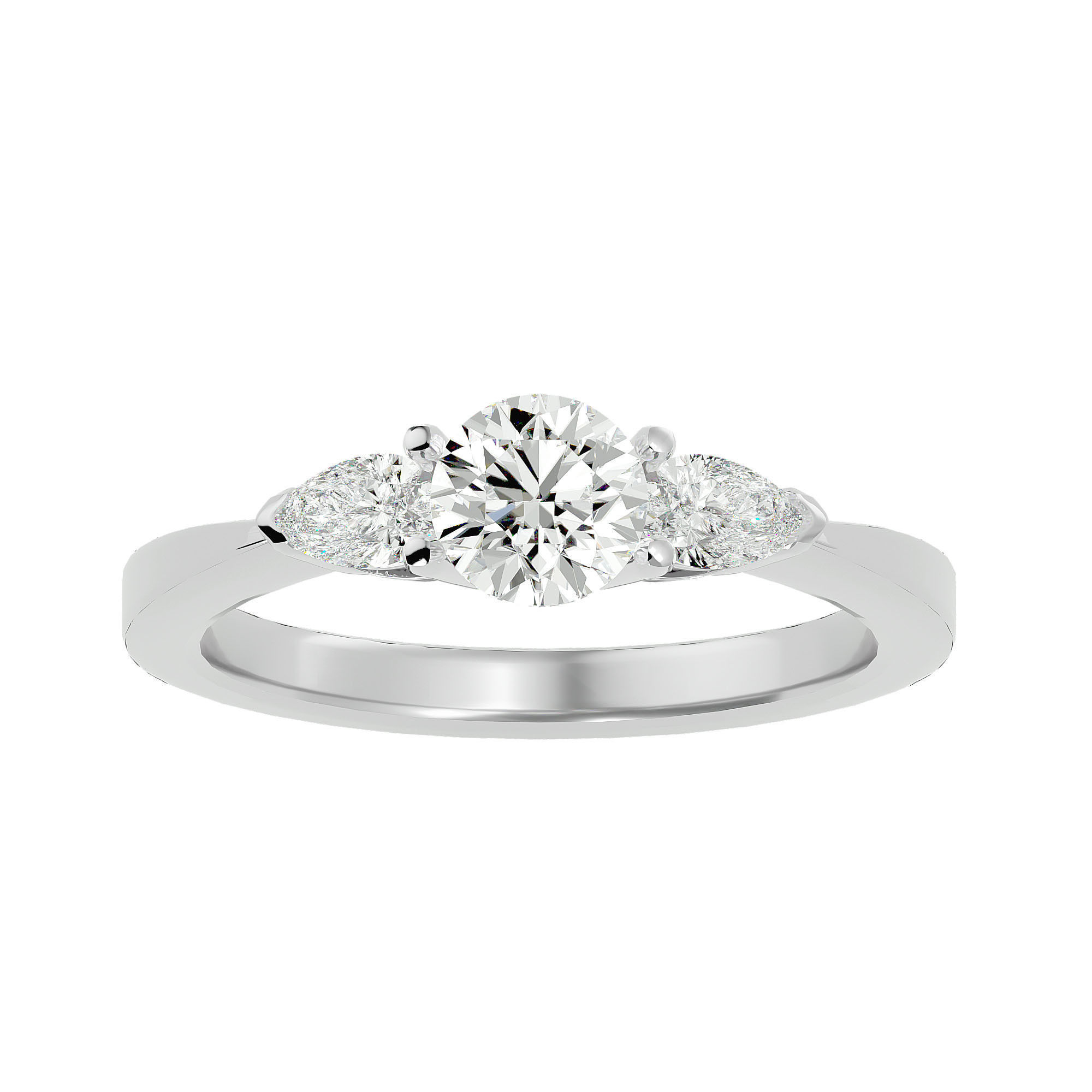 Tri Diamond solitaire wedding engagement ring with 360 view 3D print model_2
