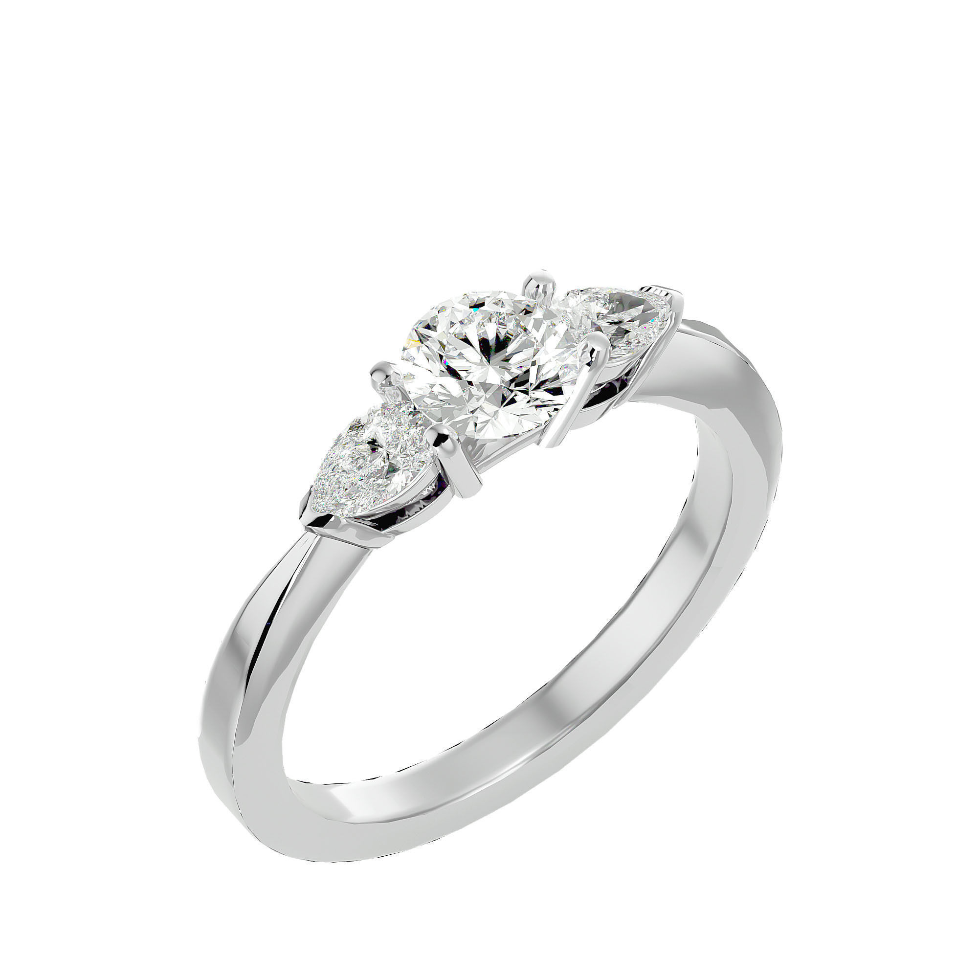 Tri Diamond solitaire wedding engagement ring with 360 view 3D print model_10