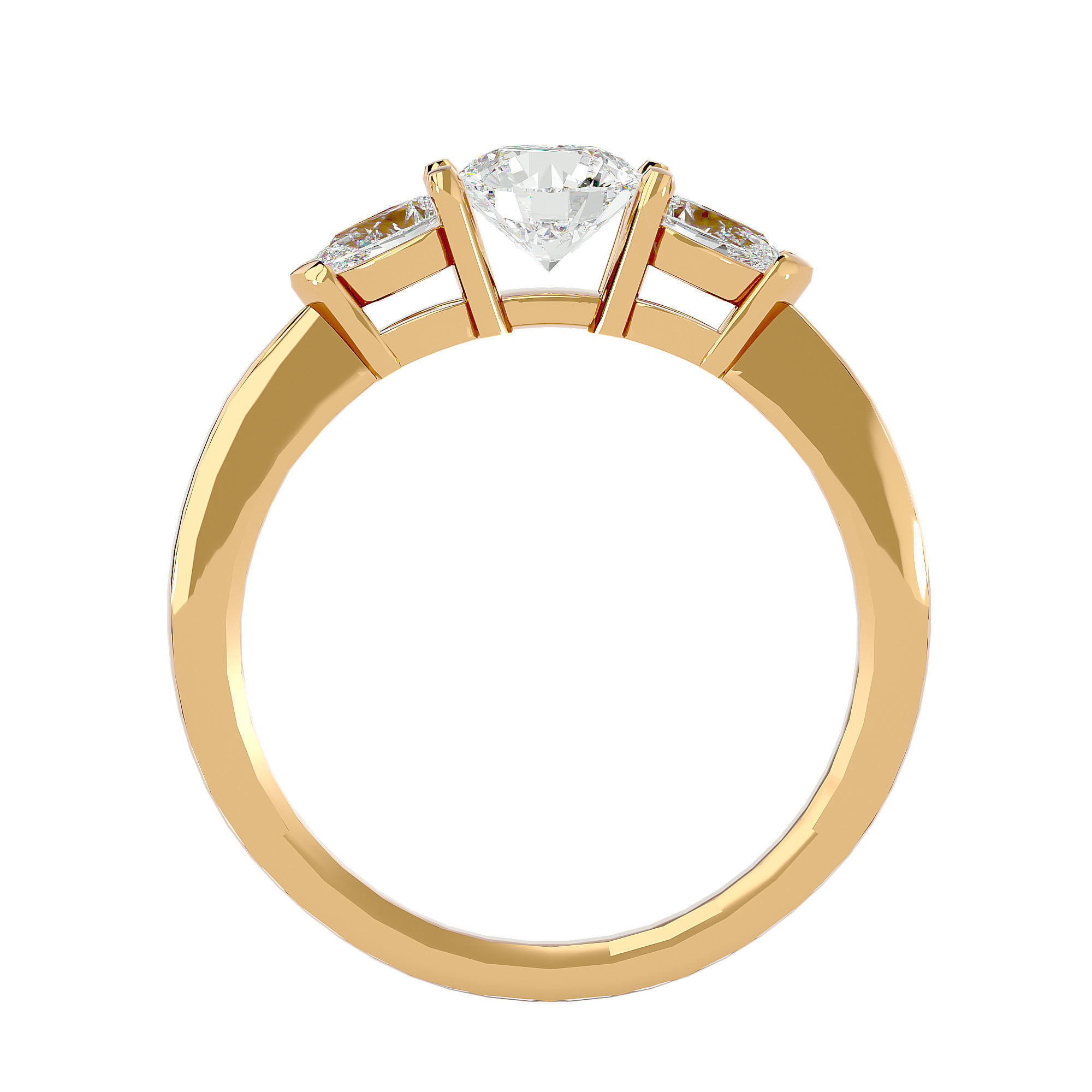 Tri Diamond solitaire wedding engagement ring with 360 view 3D print model_4