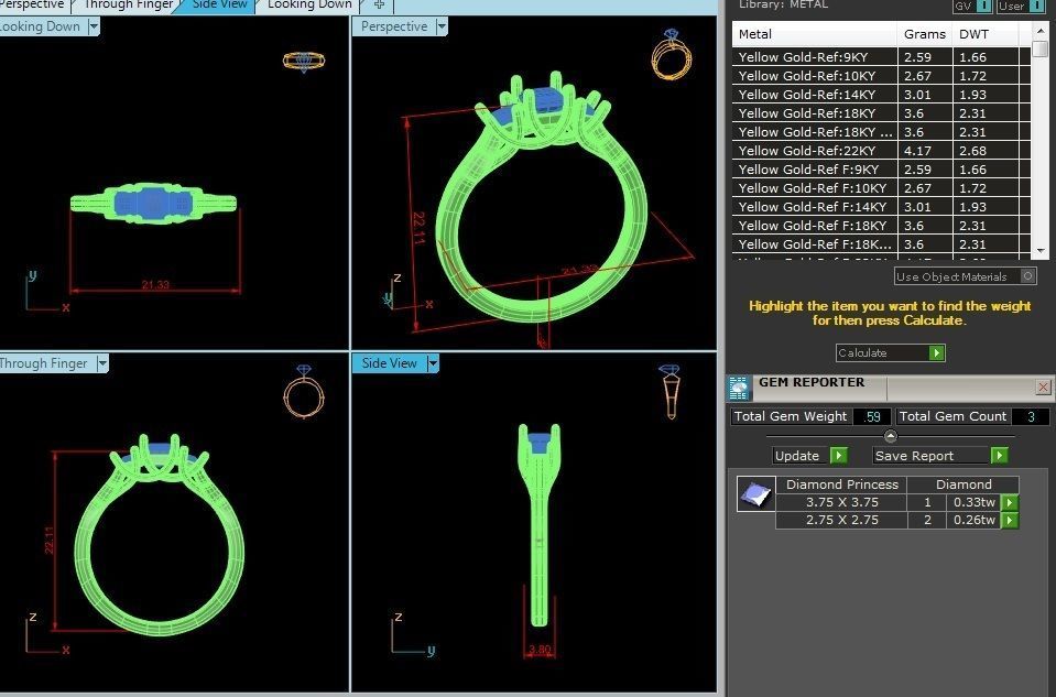 Tri Diamond solitaire wedding engagement ring with 360 view 3D print model_12