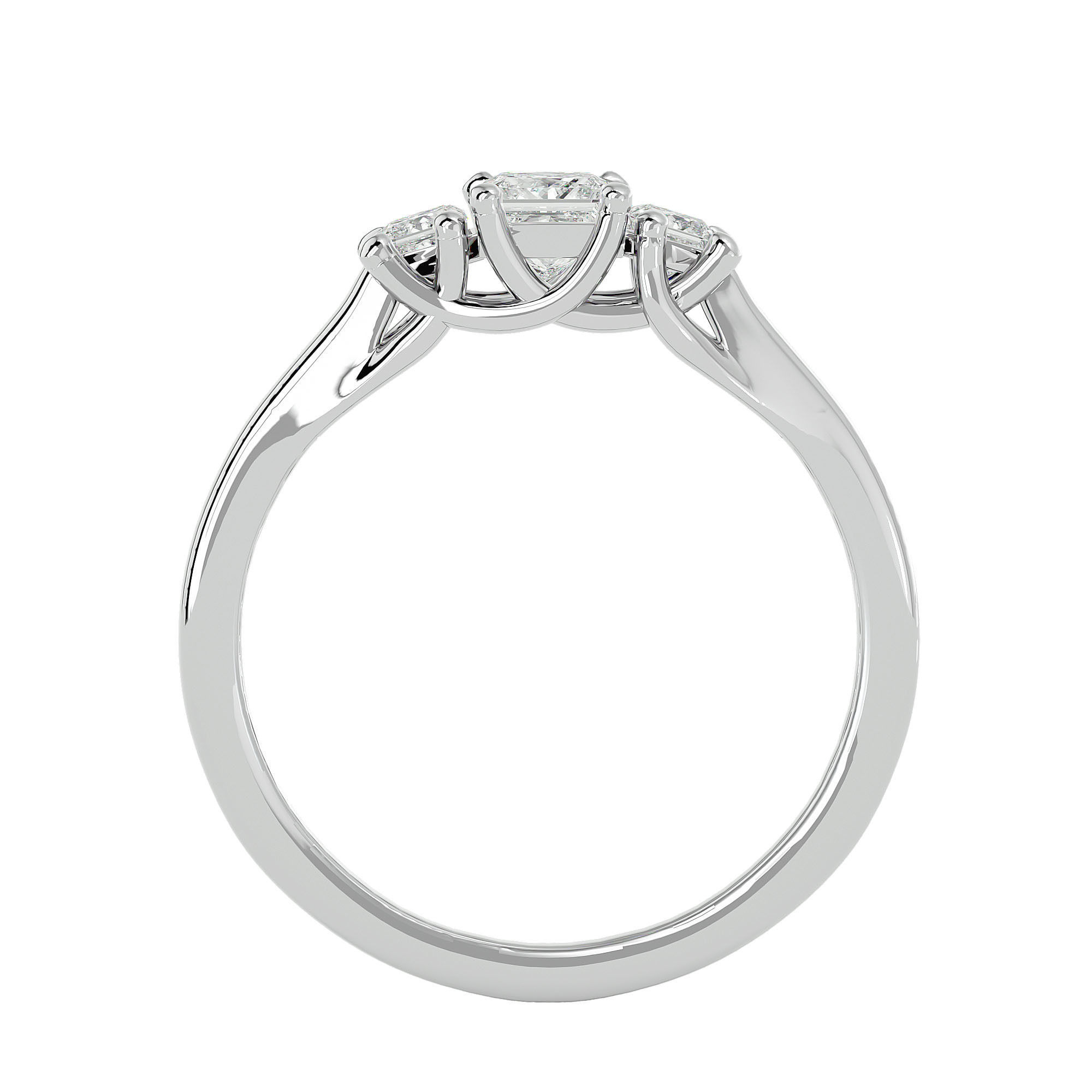 Tri Diamond solitaire wedding engagement ring with 360 view 3D print model_3