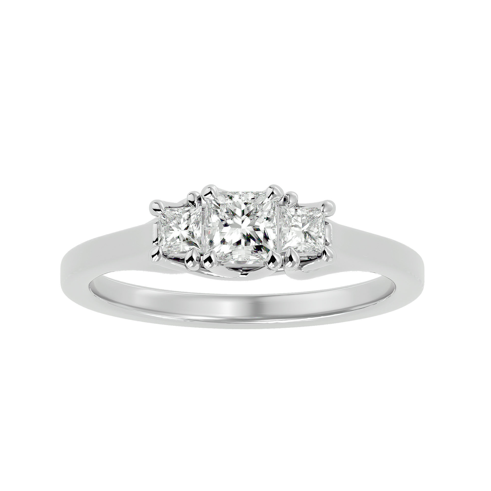 Tri Diamond solitaire wedding engagement ring with 360 view 3D print model_2