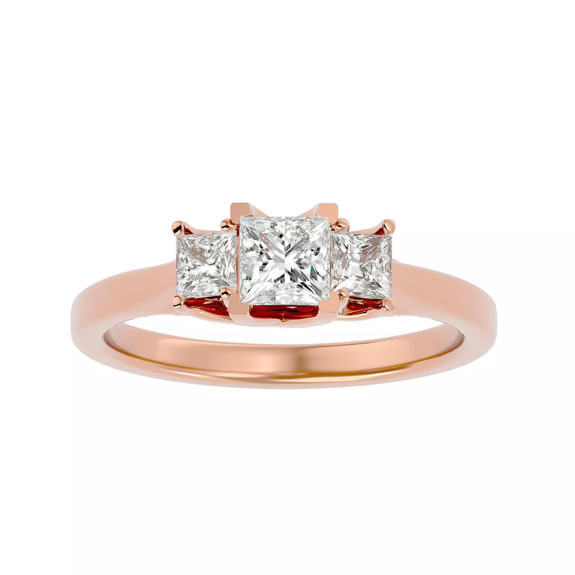 Tri Diamond solitaire wedding engagement ring with 360 view 3D print model_0