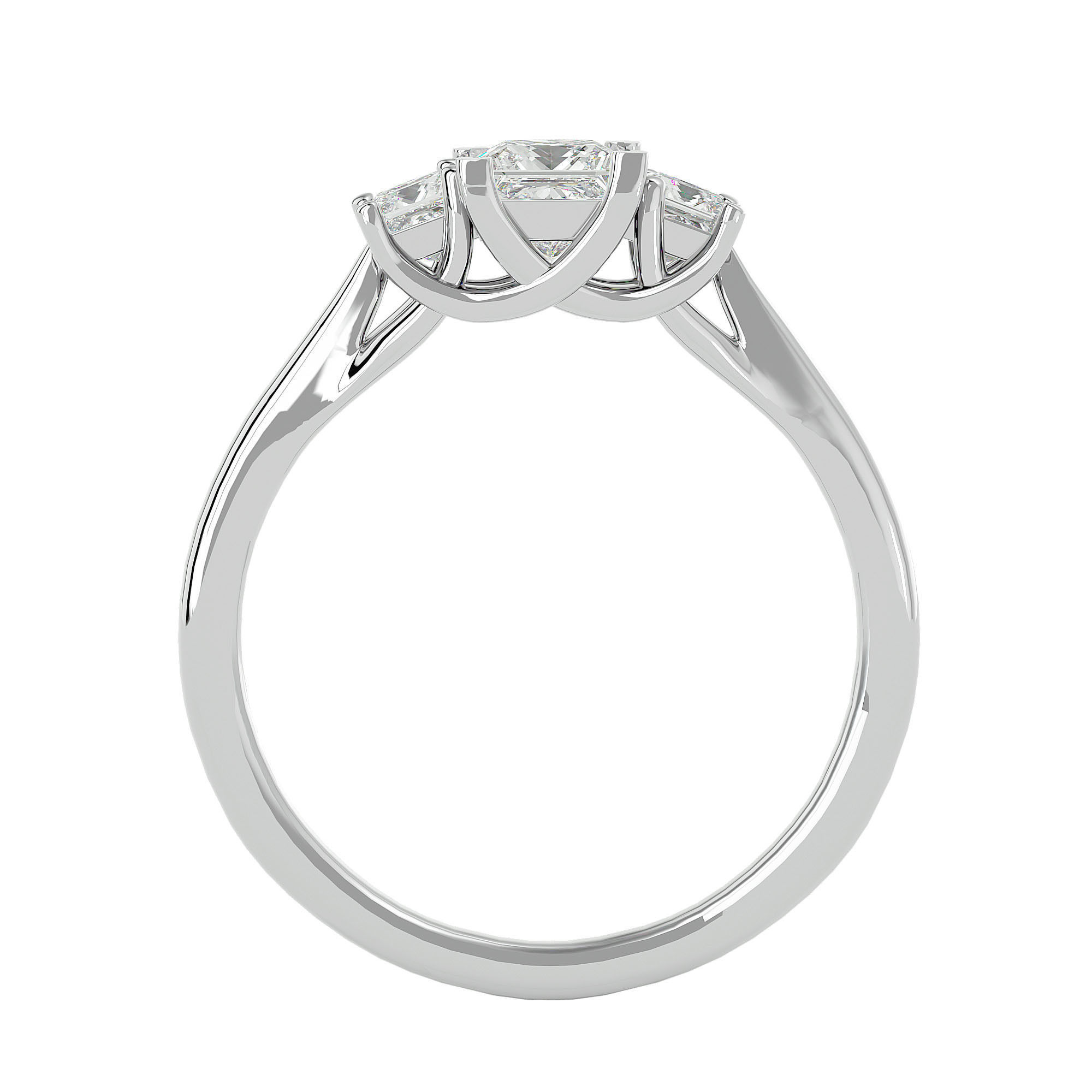 Tri Diamond solitaire wedding engagement ring with 360 view 3D print model_3