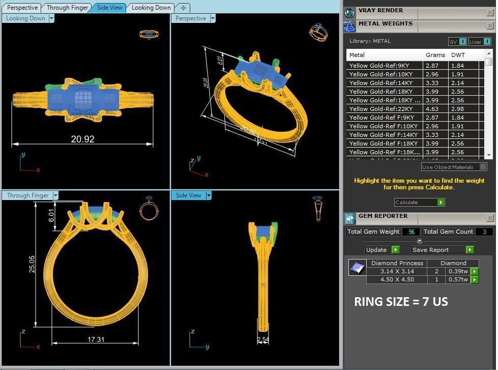 Tri Diamond solitaire wedding engagement ring with 360 view 3D print model_6