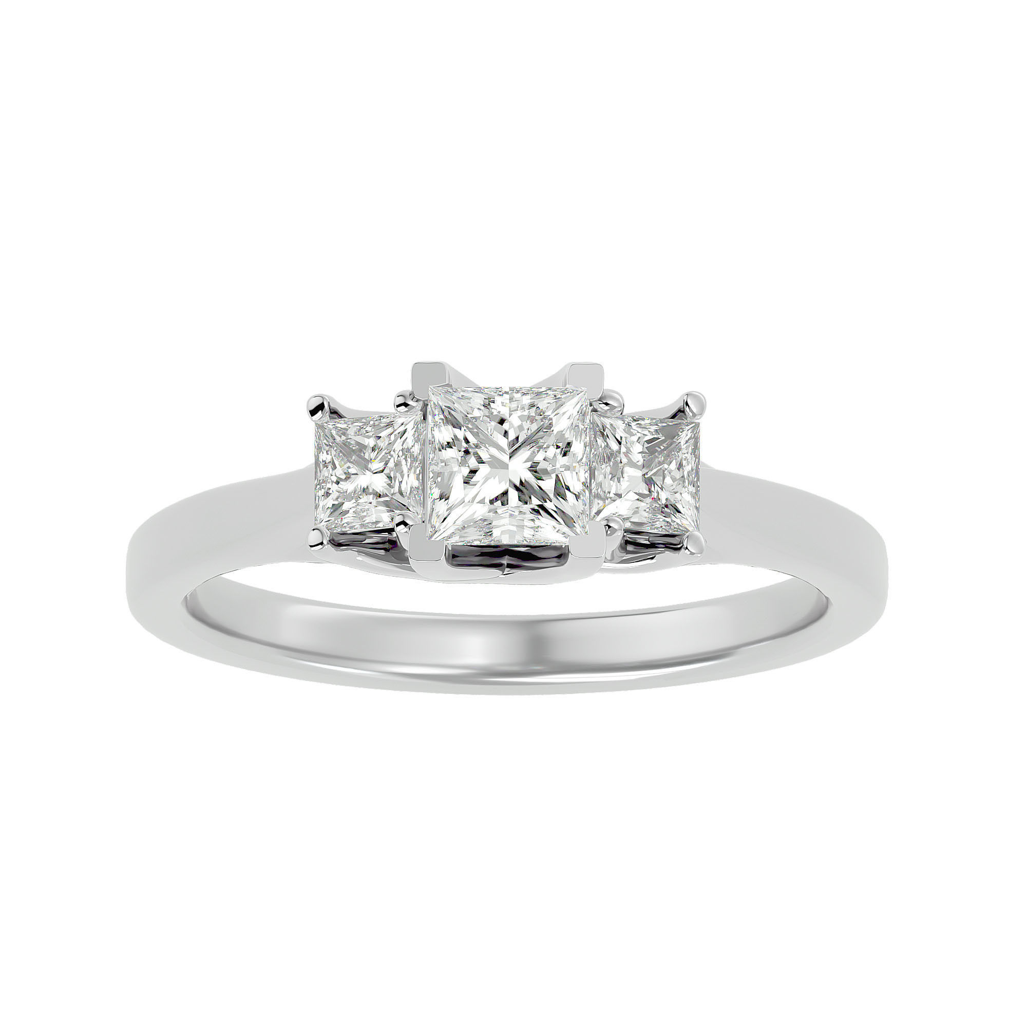 Tri Diamond solitaire wedding engagement ring with 360 view 3D print model_2