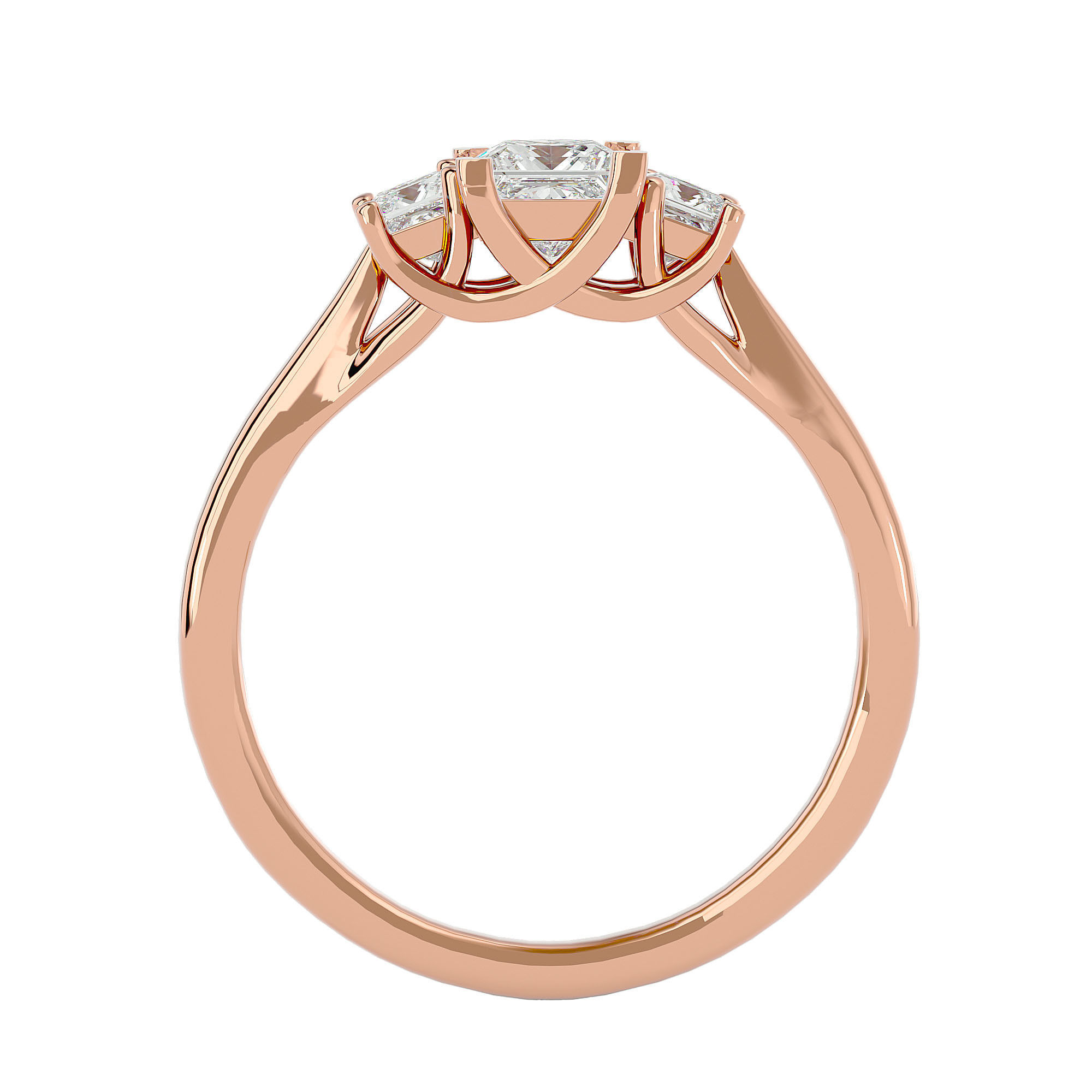 Tri Diamond solitaire wedding engagement ring with 360 view 3D print model_5