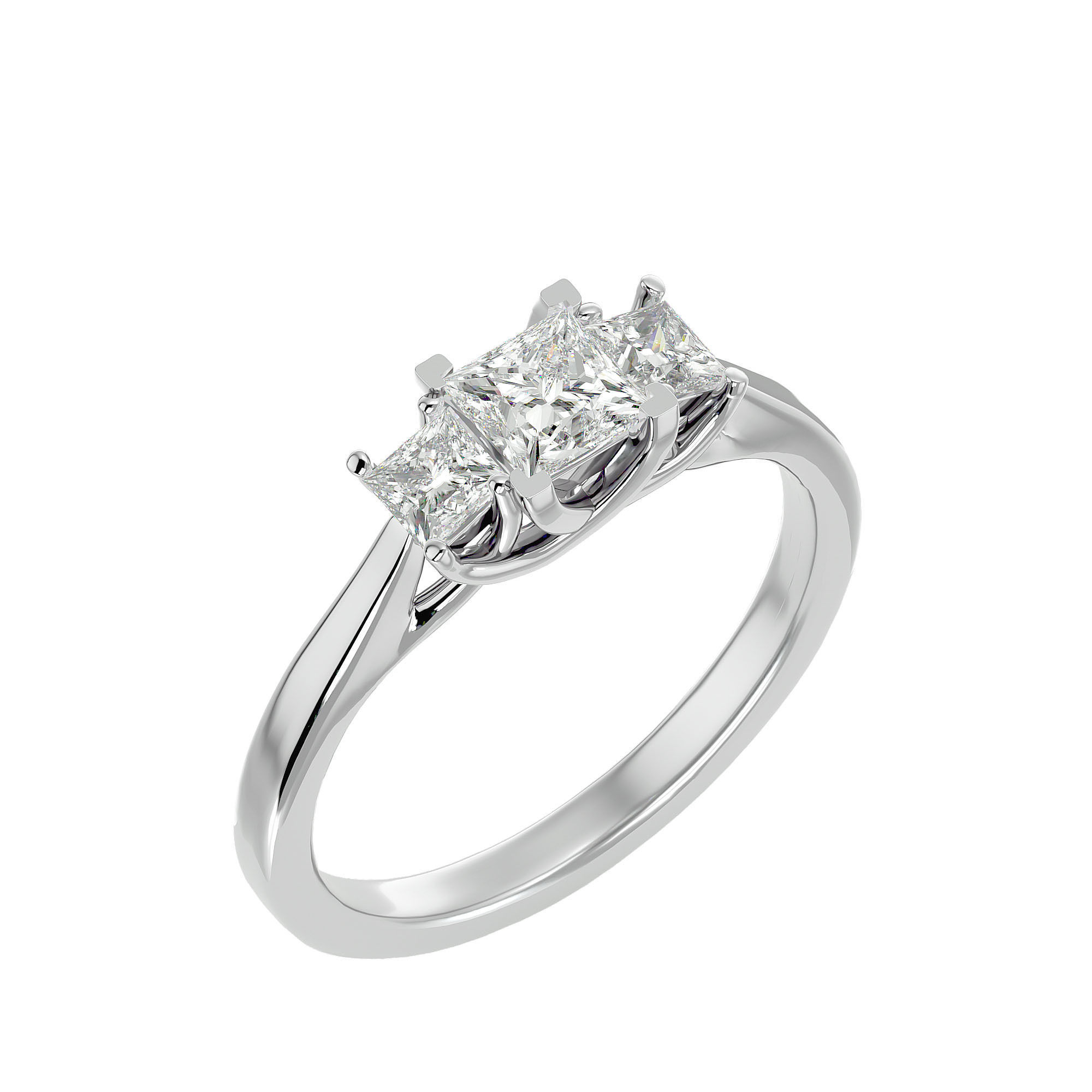 Tri Diamond solitaire wedding engagement ring with 360 view 3D print model_10