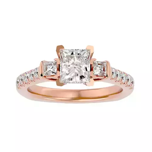 Tri Diamond solitaire wedding engagement ring with 360 view