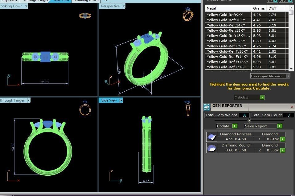 Tri Diamond solitaire wedding engagement ring with 360 view 3D print model_6