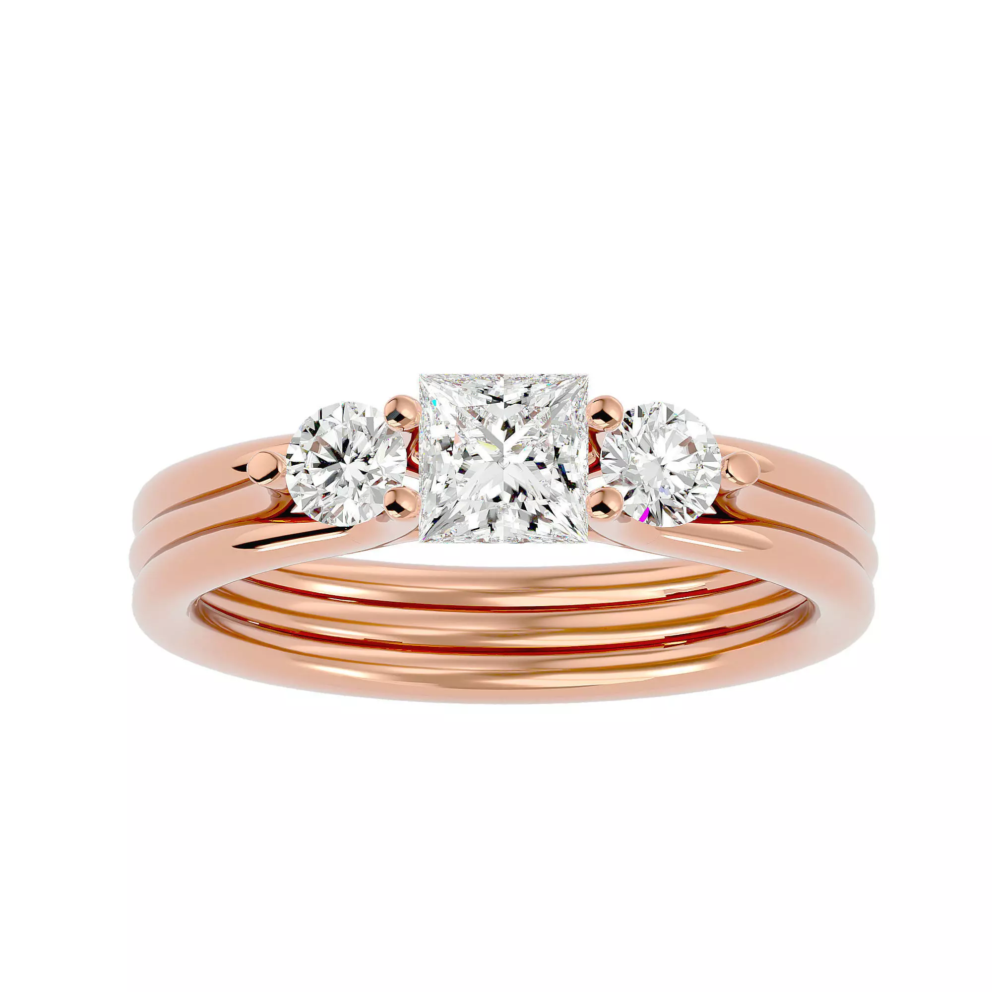 Tri Diamond solitaire wedding engagement ring with 360 view 3D print model_0