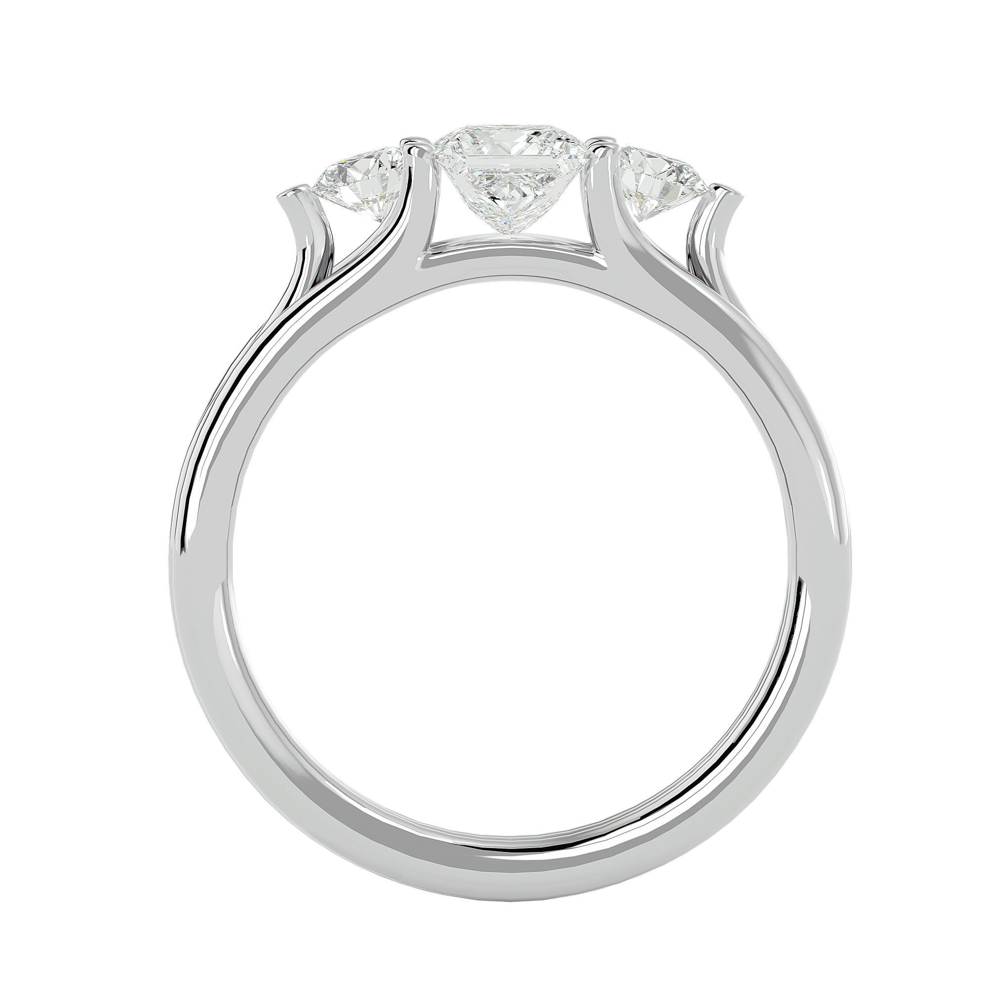Tri Diamond solitaire wedding engagement ring with 360 view 3D print model_3