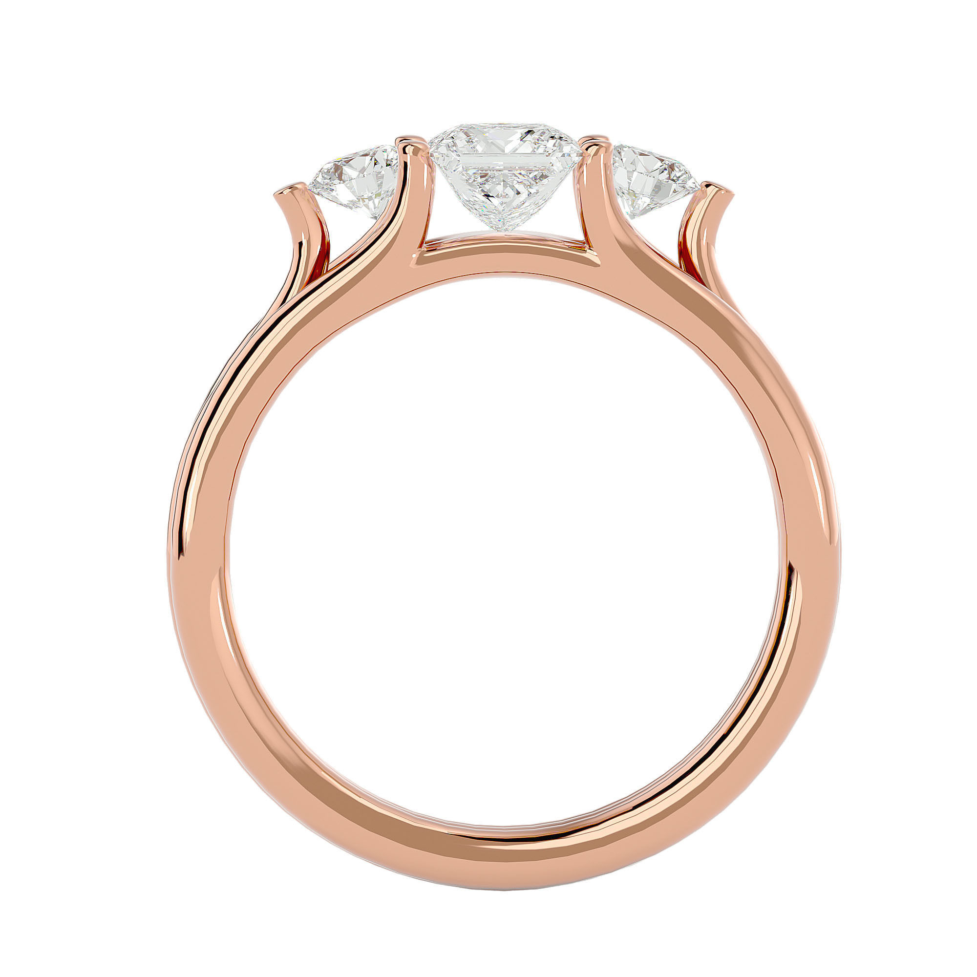 Tri Diamond solitaire wedding engagement ring with 360 view 3D print model_5