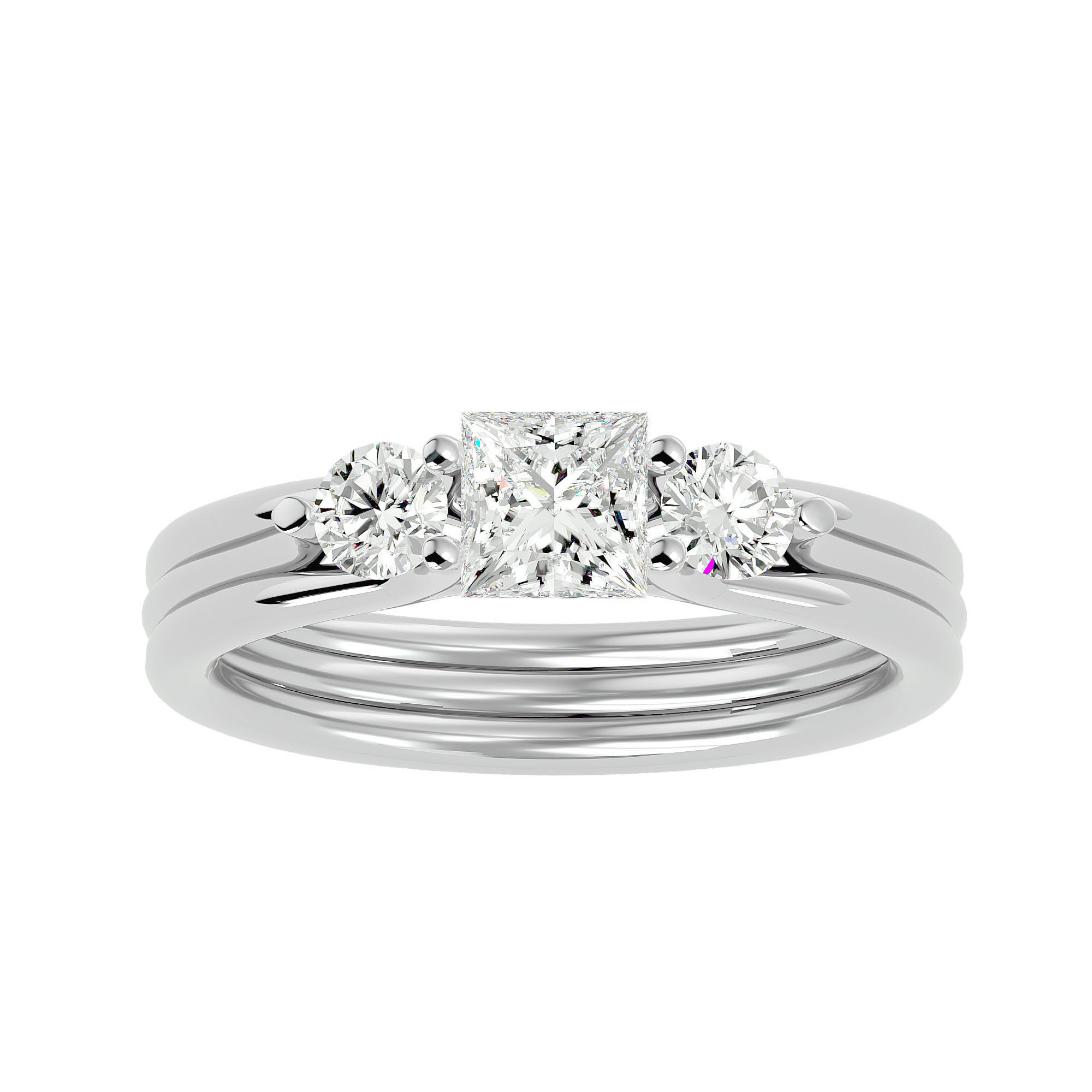 Tri Diamond solitaire wedding engagement ring with 360 view 3D print model_2