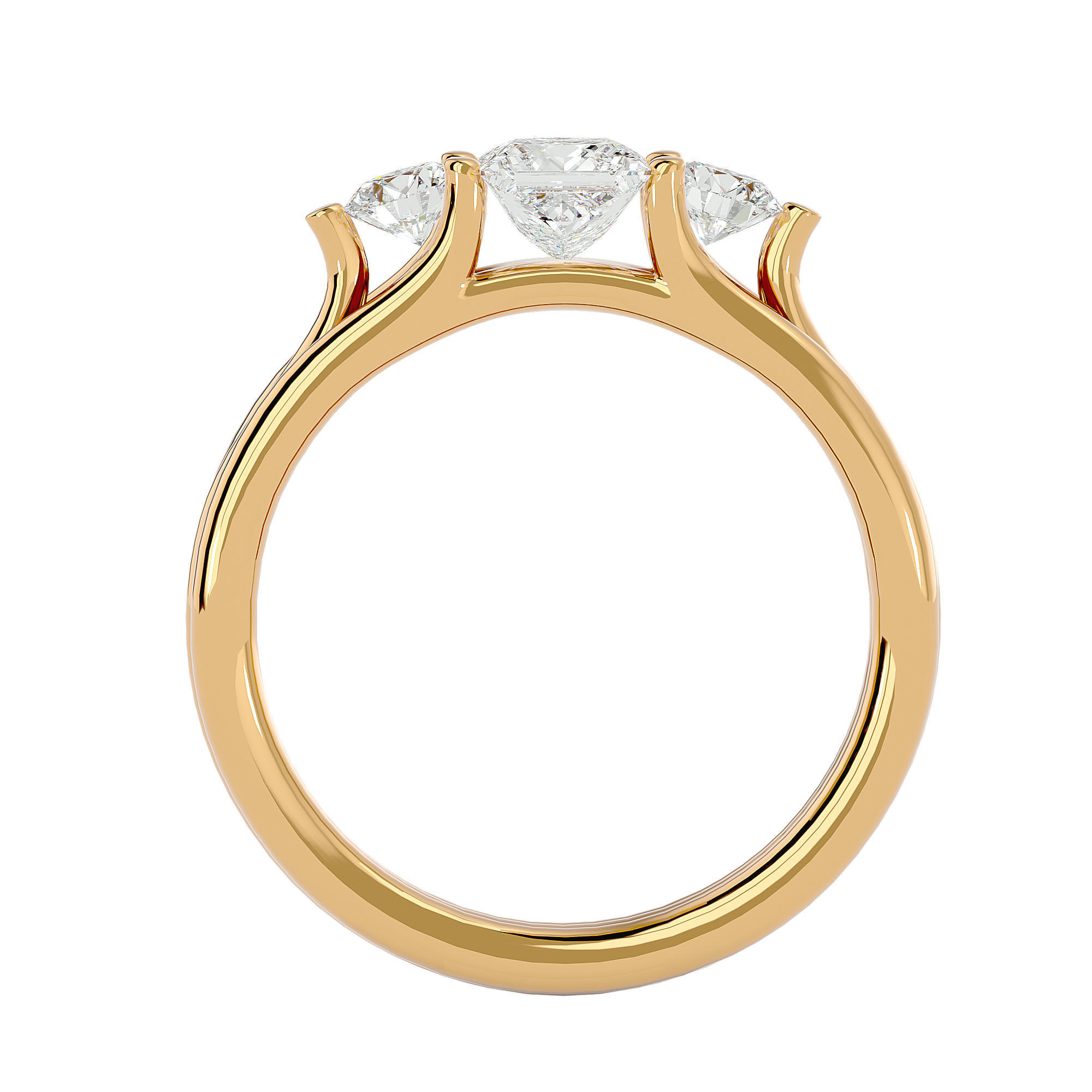 Tri Diamond solitaire wedding engagement ring with 360 view 3D print model_4