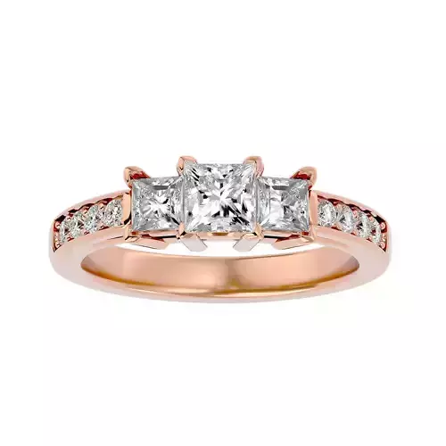 Tri Diamond solitaire wedding engagement ring with 360 view 3D print model