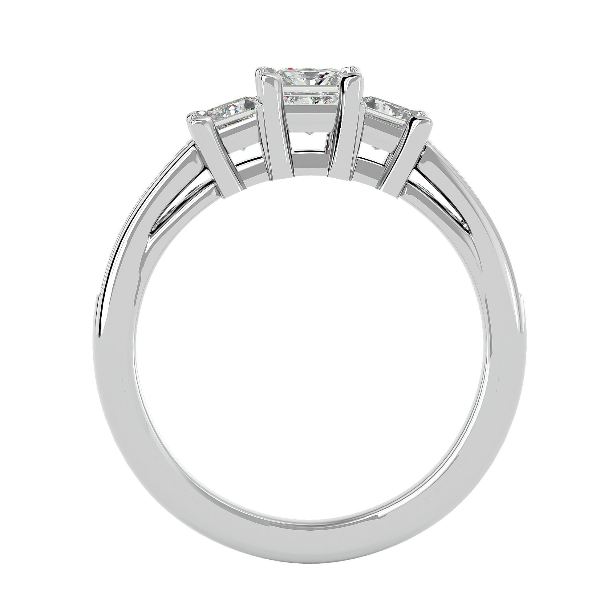 Tri Diamond solitaire wedding engagement ring with 360 view 3D print model_3