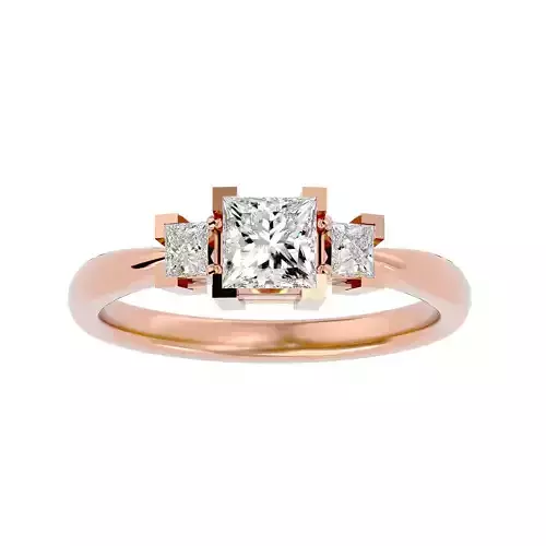 Tri Diamond solitaire wedding engagement ring with 360 view 3D print model