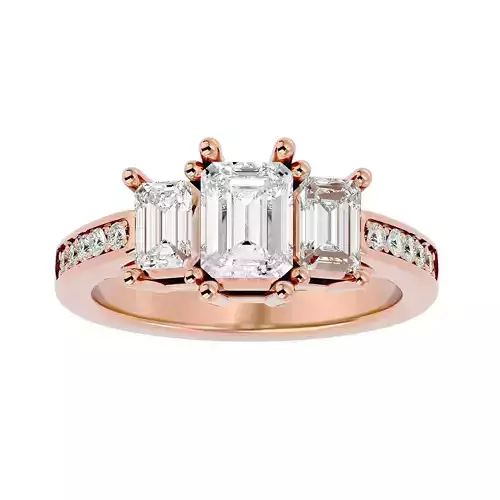 Tri Diamond solitaire wedding engagement ring with 360 view 3D print model