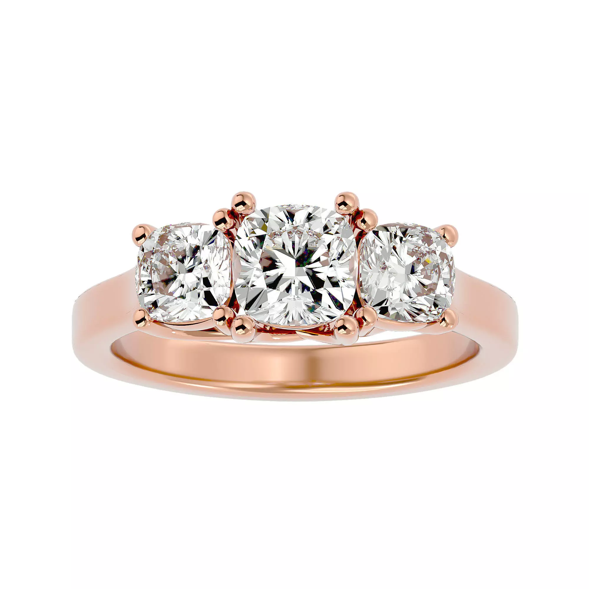 Tri Diamond solitaire wedding engagement ring with 360 view 3D print model