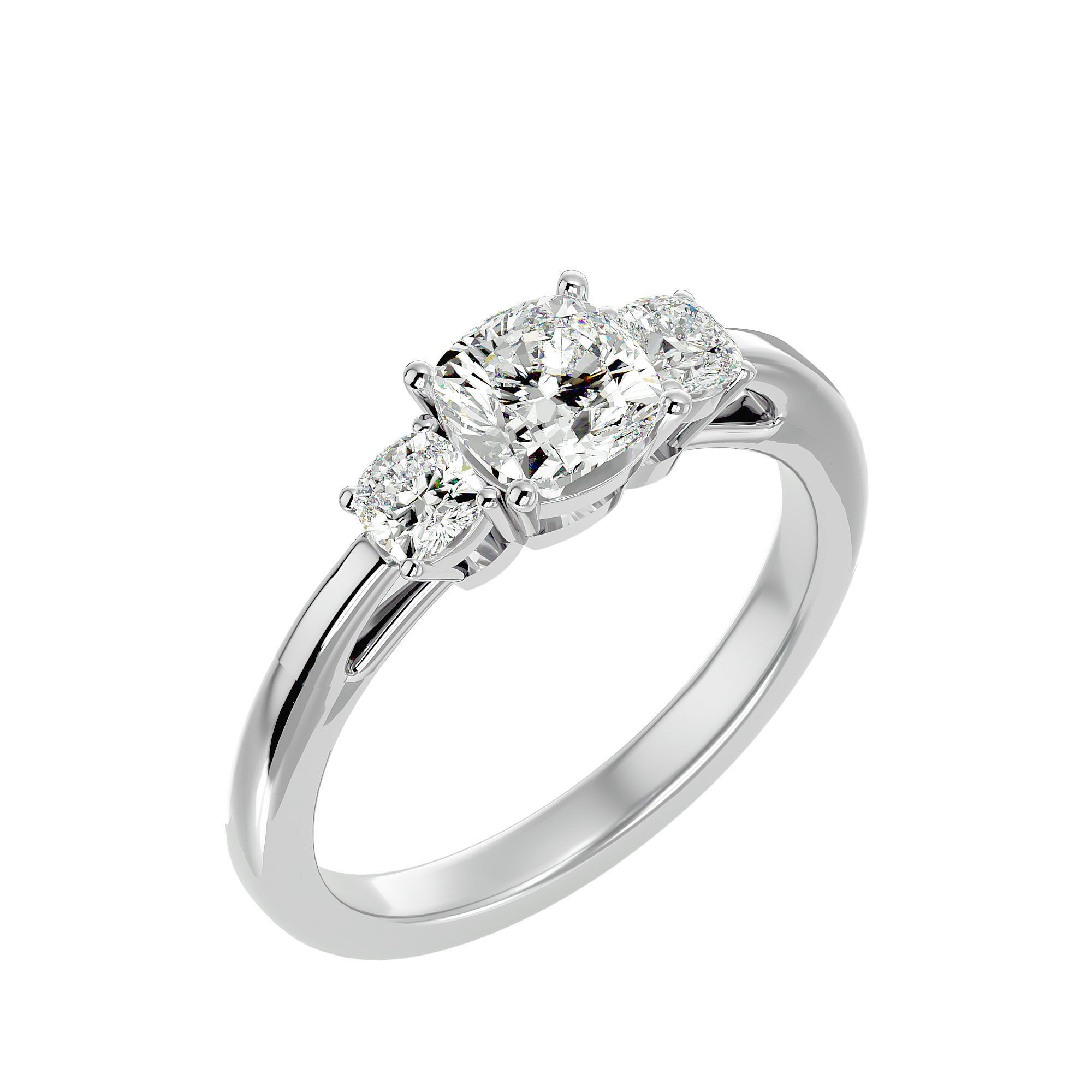 Tri Diamond solitaire wedding engagement ring with 360 view 3D print model_9