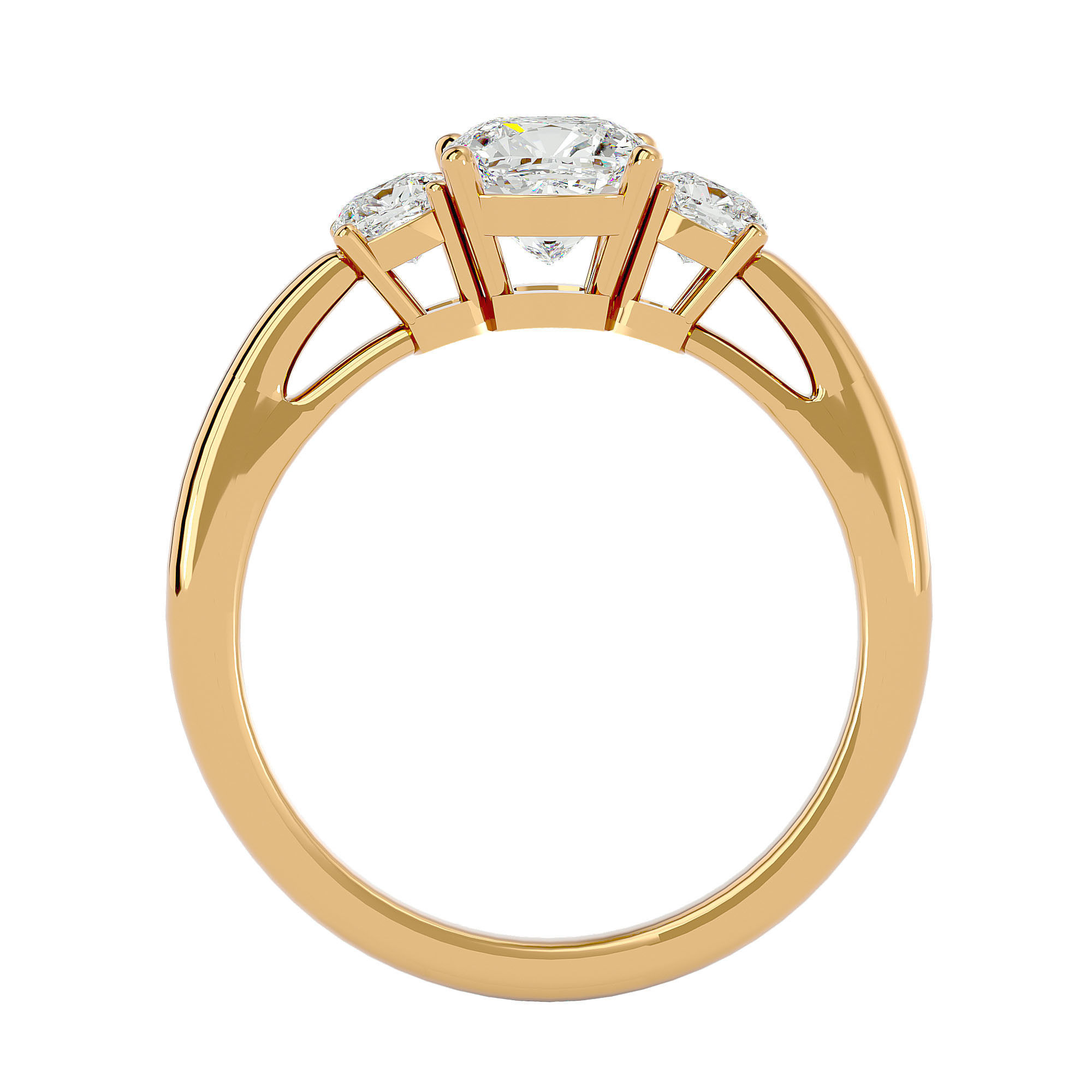 Tri Diamond solitaire wedding engagement ring with 360 view 3D print model_4