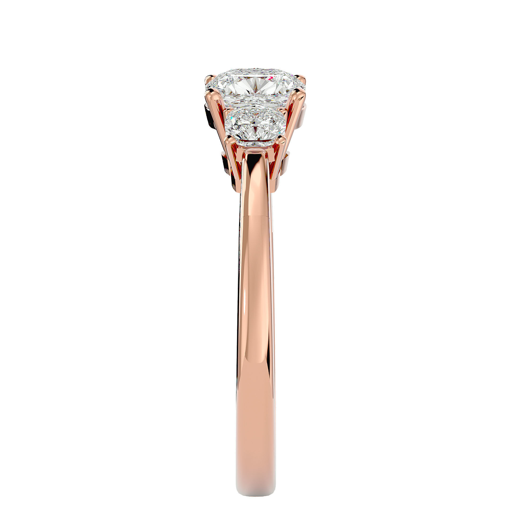 Tri Diamond solitaire wedding engagement ring with 360 view 3D print model_7