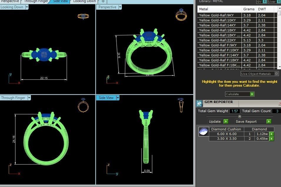 Tri Diamond solitaire wedding engagement ring with 360 view 3D print model_12