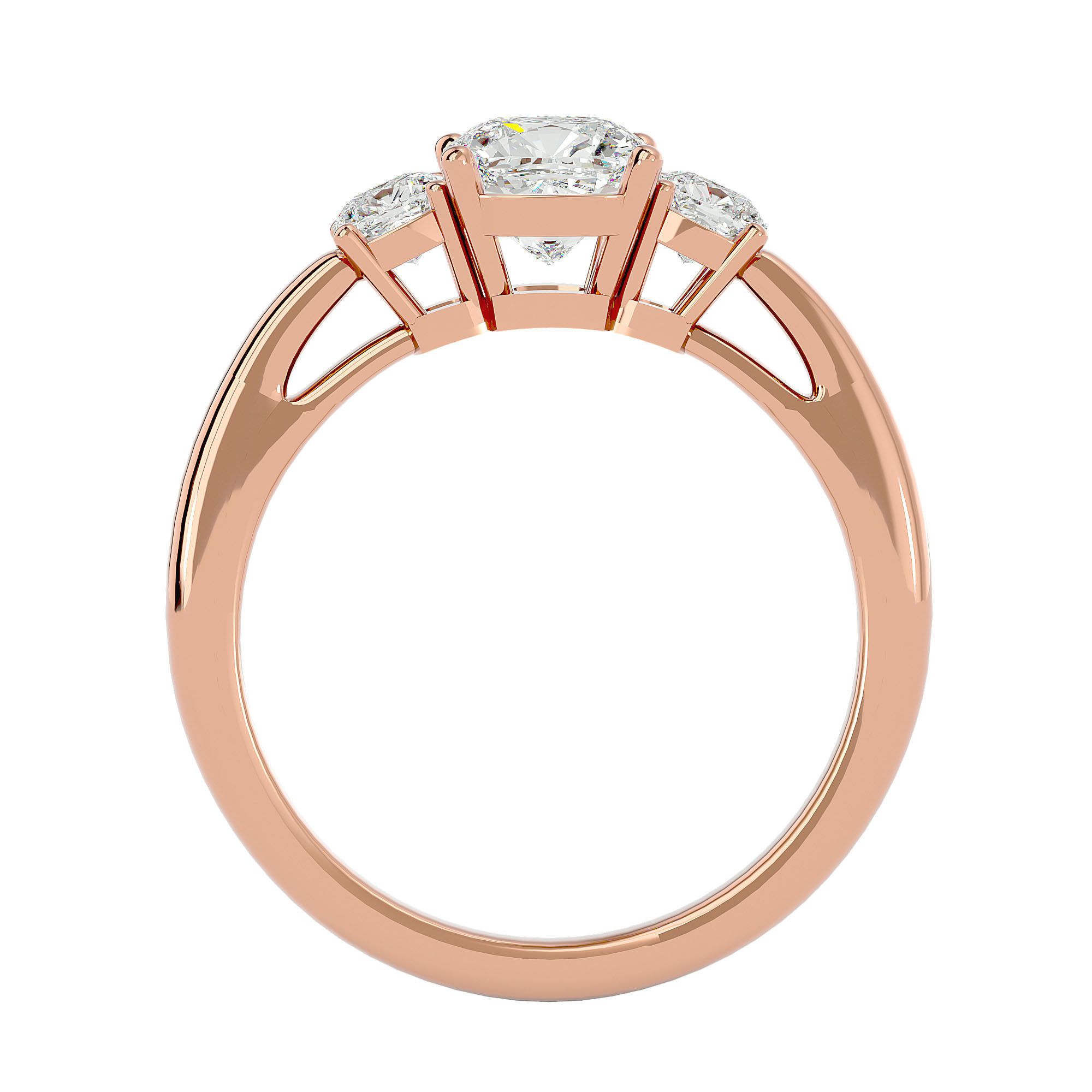 Tri Diamond solitaire wedding engagement ring with 360 view 3D print model_5