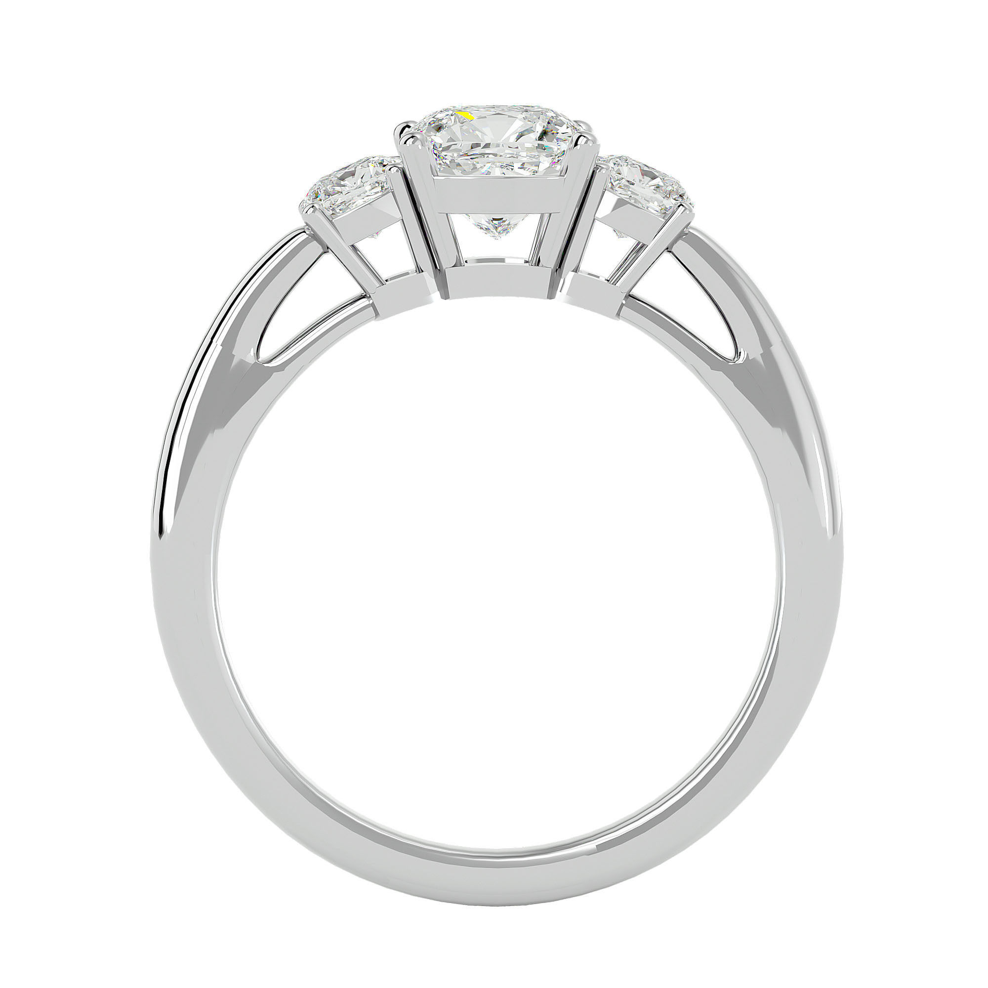 Tri Diamond solitaire wedding engagement ring with 360 view 3D print model_3