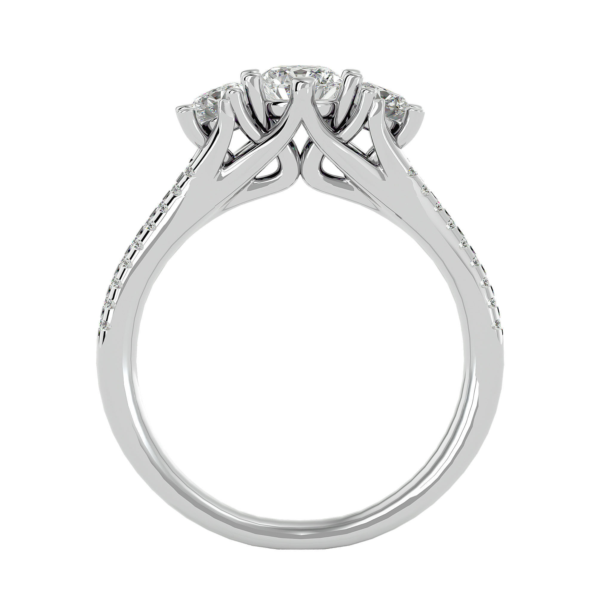 Tri Diamond solitaire wedding engagement ring with 360 view 3D print model_4