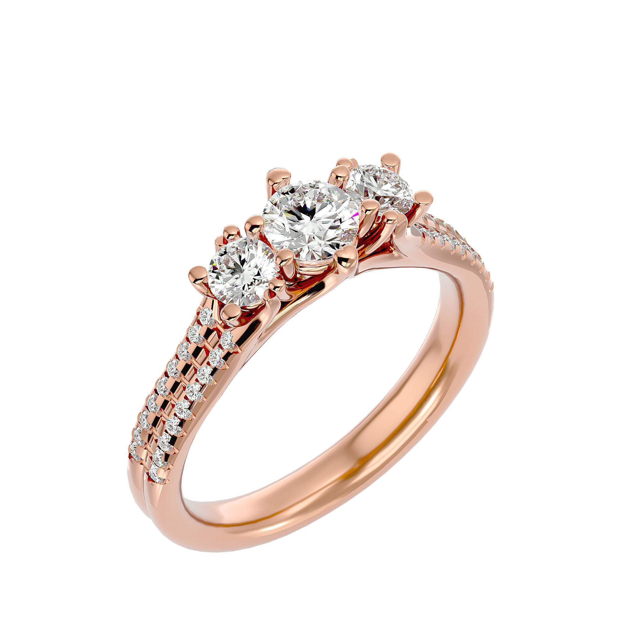 Tri Diamond solitaire wedding engagement ring with 360 view 3D print model_12