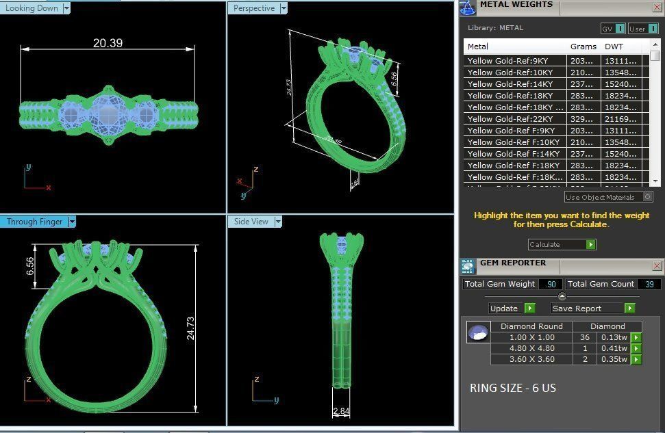 Tri Diamond solitaire wedding engagement ring with 360 view 3D print model_3
