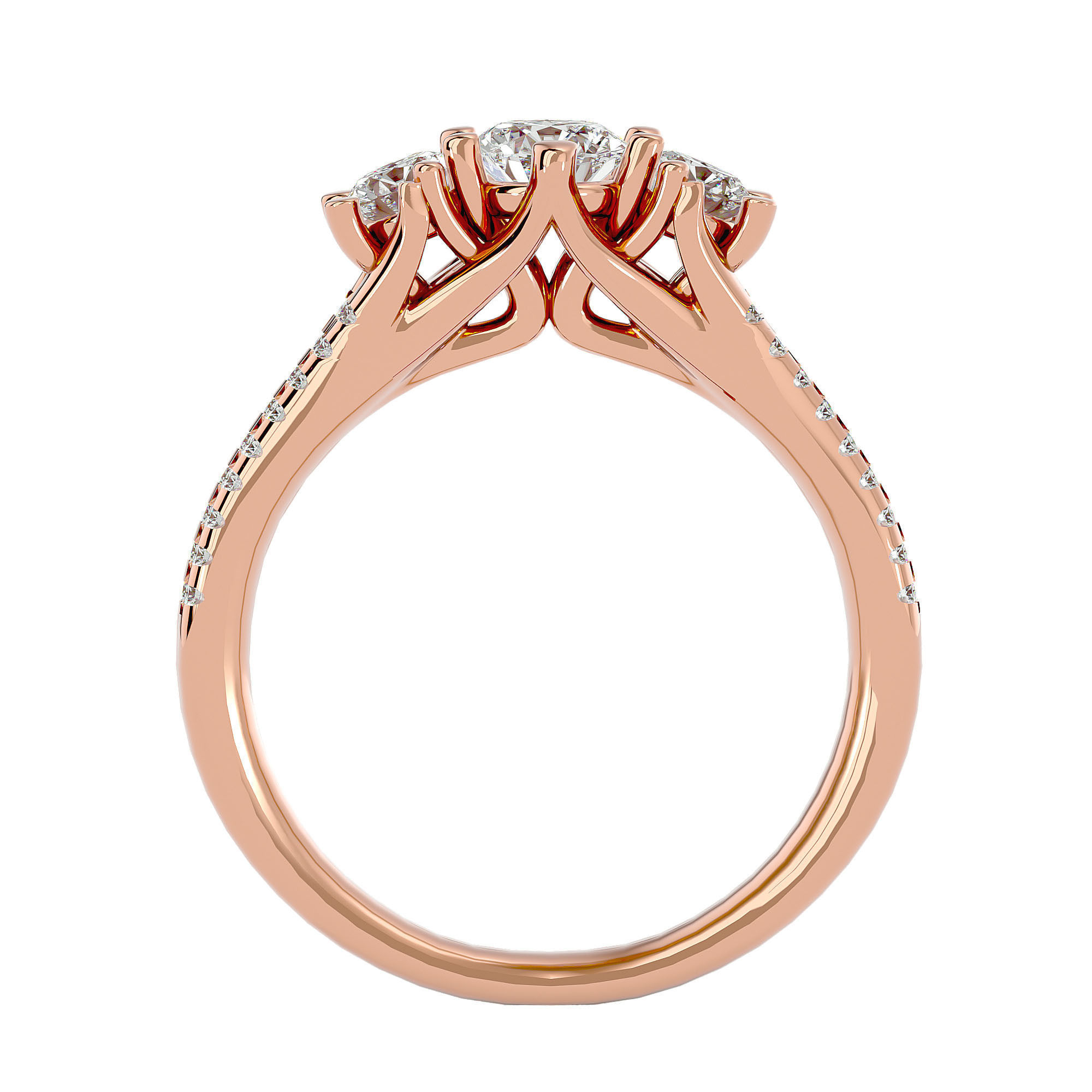 Tri Diamond solitaire wedding engagement ring with 360 view 3D print model_6