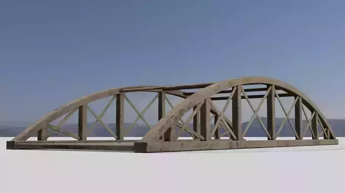 Old wooden bridge Low-poly 3D model