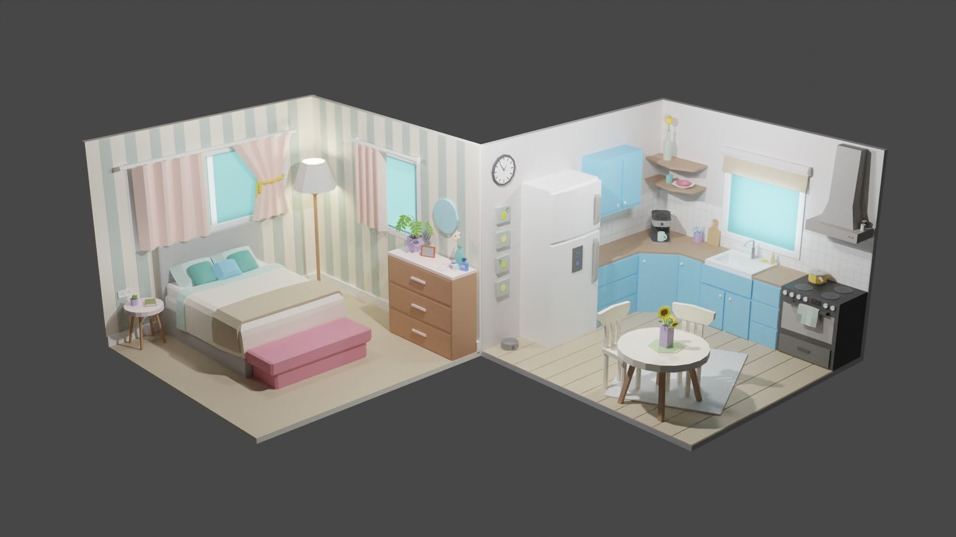 Low Poly Rooms Interior 2 Low-poly 3D model_3