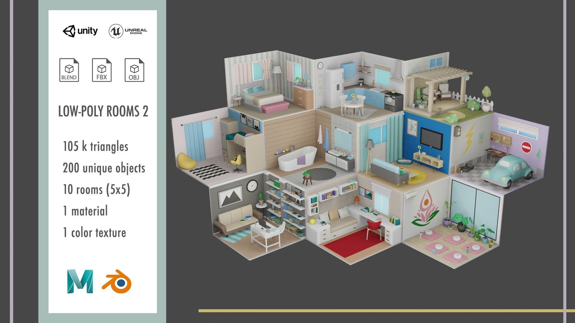 Low Poly Rooms Interior 2 Low-poly 3D model_1