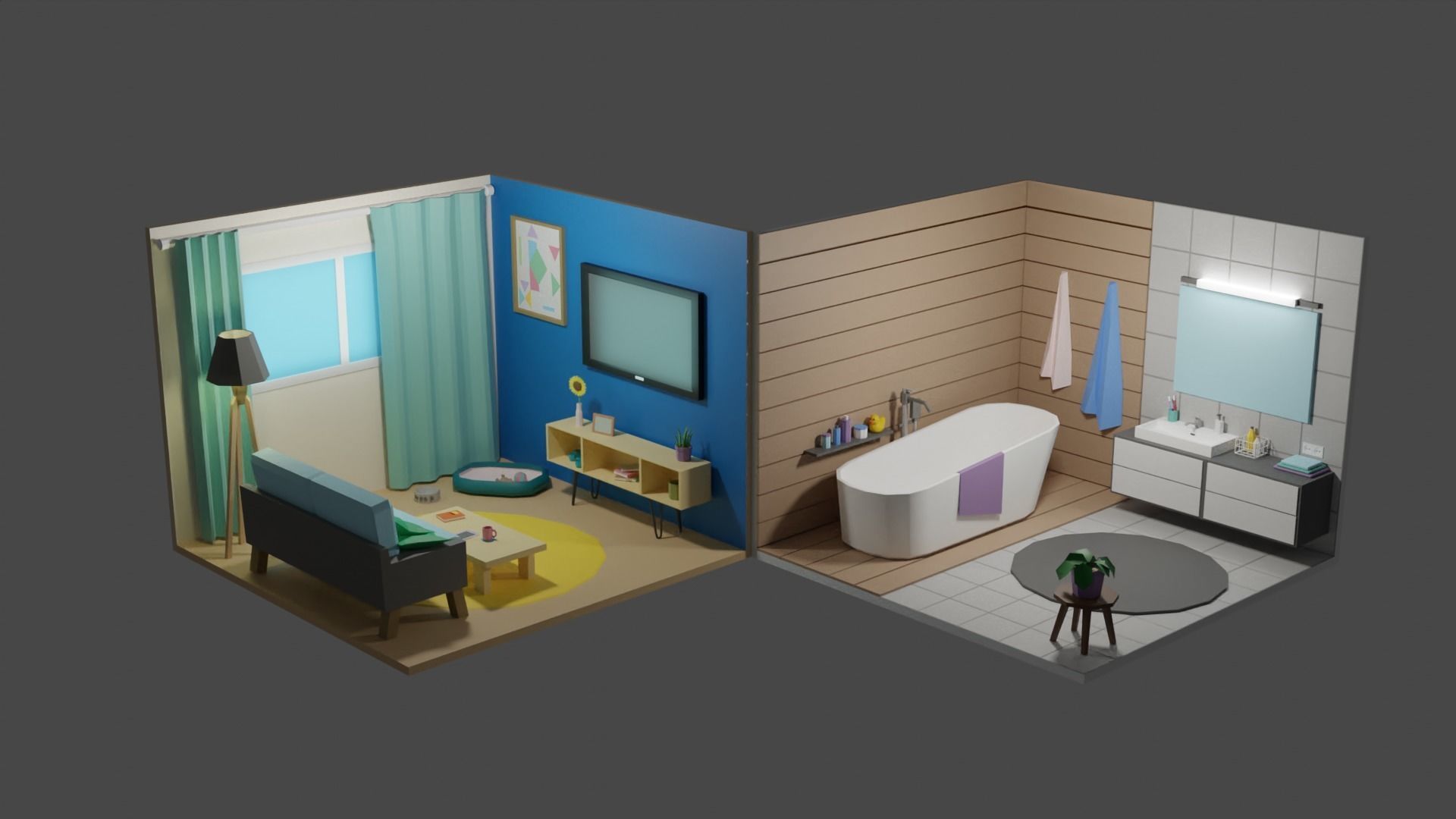 Low Poly Rooms Interior 2 Low-poly 3D model_5