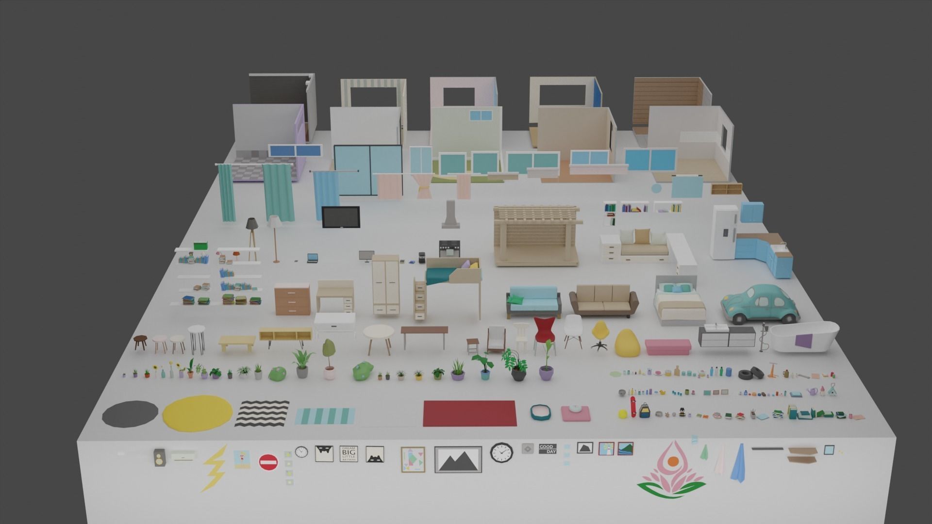 Low Poly Rooms Interior 2 Low-poly 3D model_8