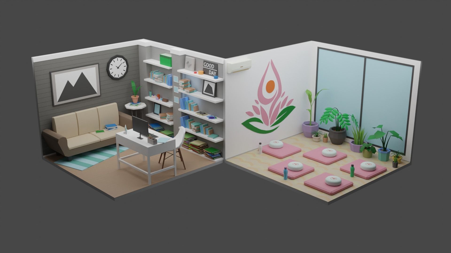 Low Poly Rooms Interior 2 Low-poly 3D model_7