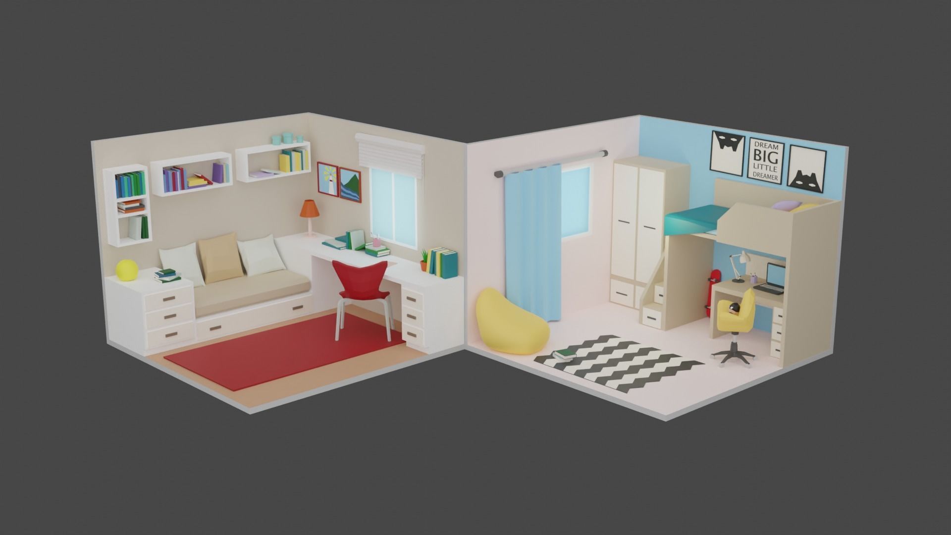 Low Poly Rooms Interior 2 Low-poly 3D model_6