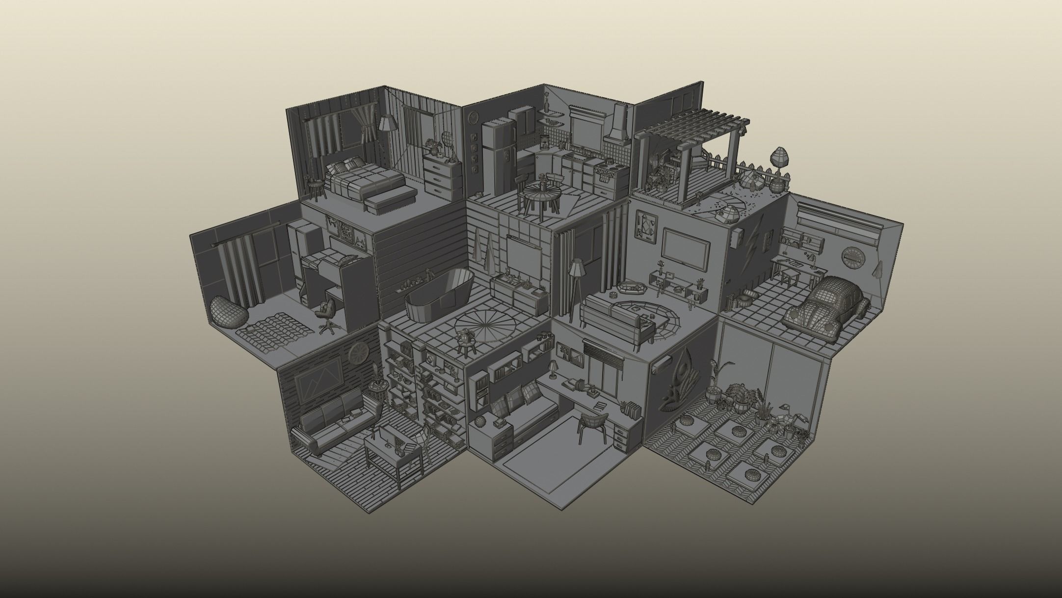 Low Poly Rooms Interior 2 Low-poly 3D model_11