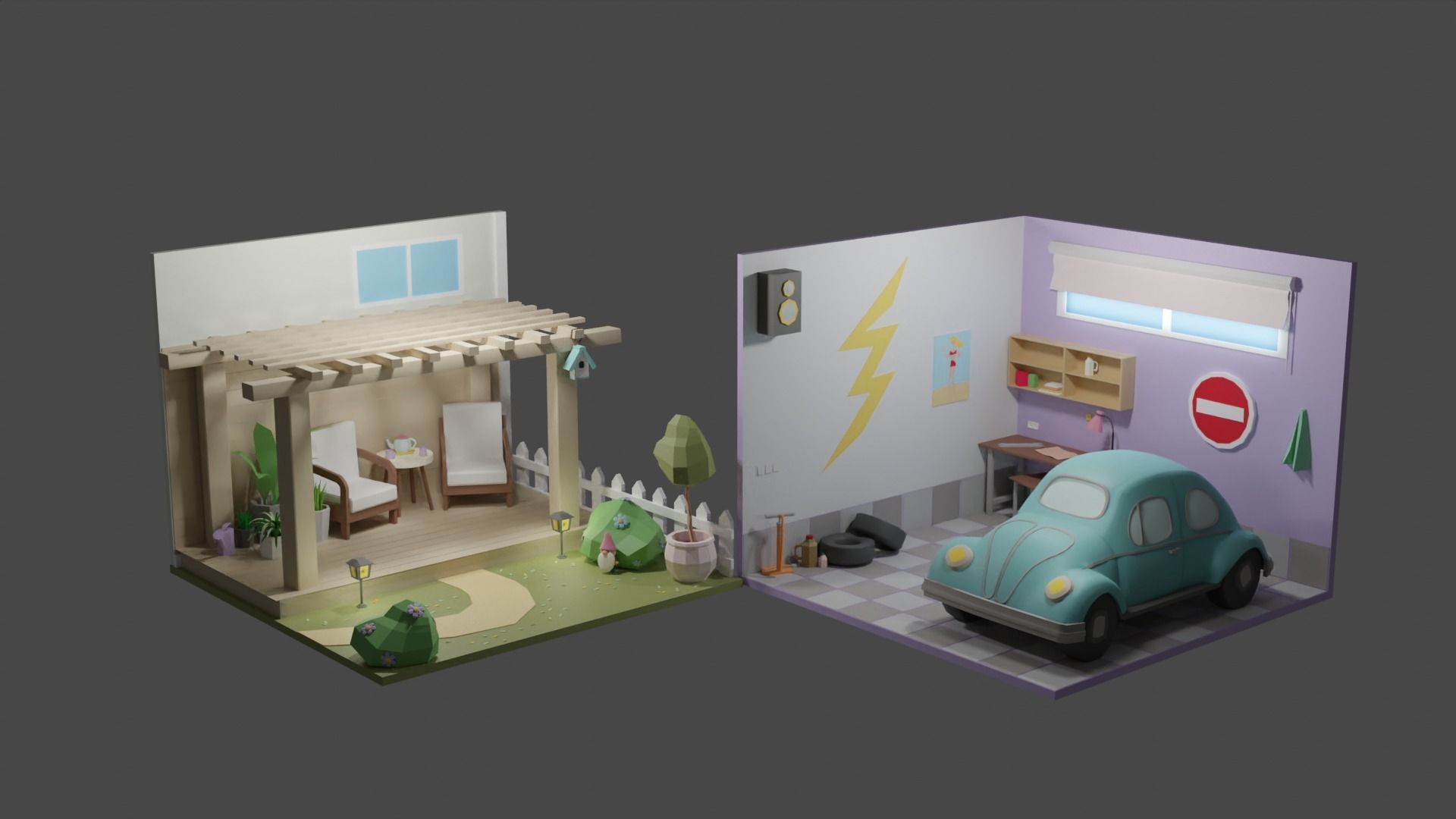 Low Poly Rooms Interior 2 Low-poly 3D model_4