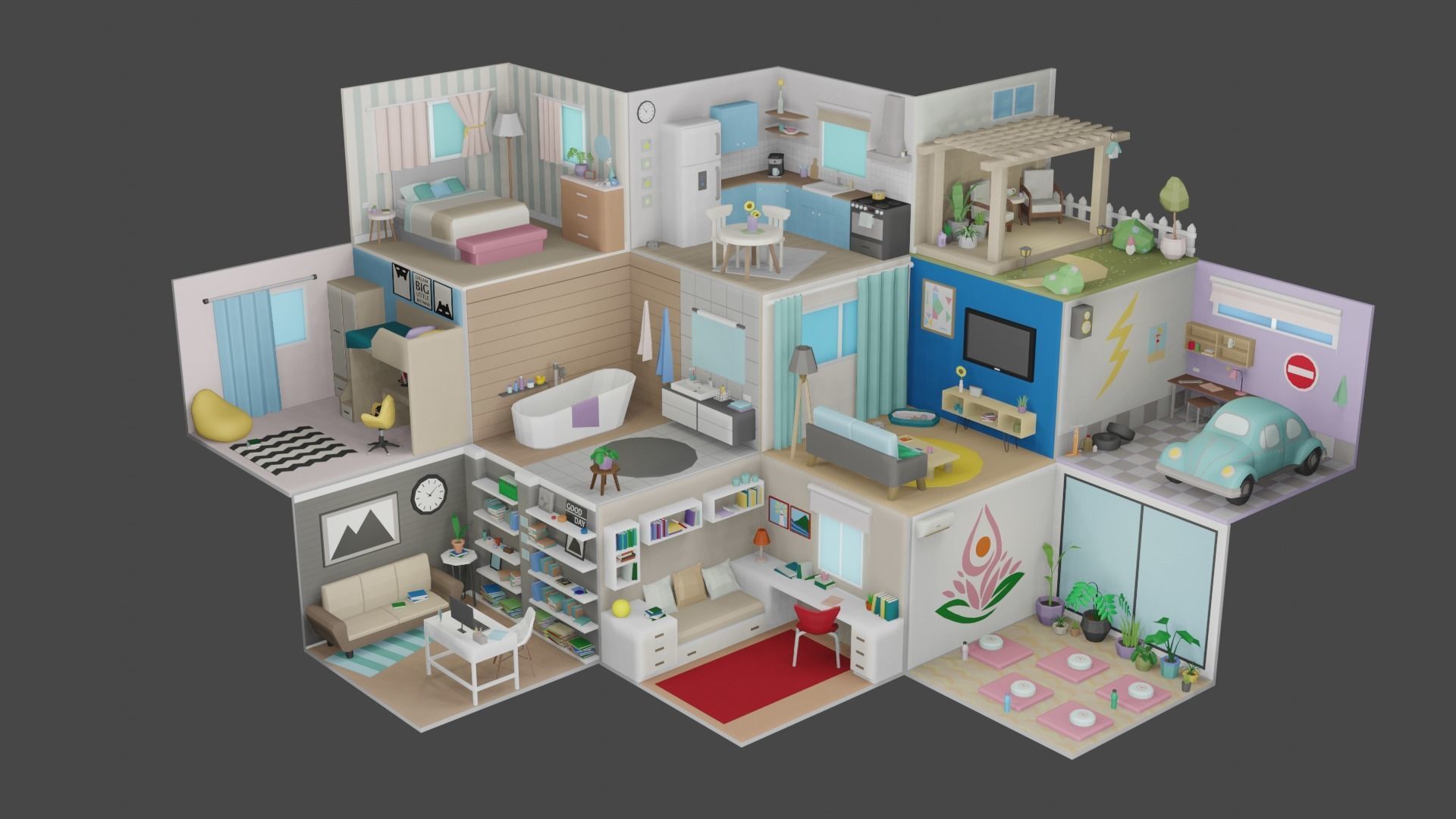 Low Poly Rooms Interior 2 Low-poly 3D model_2