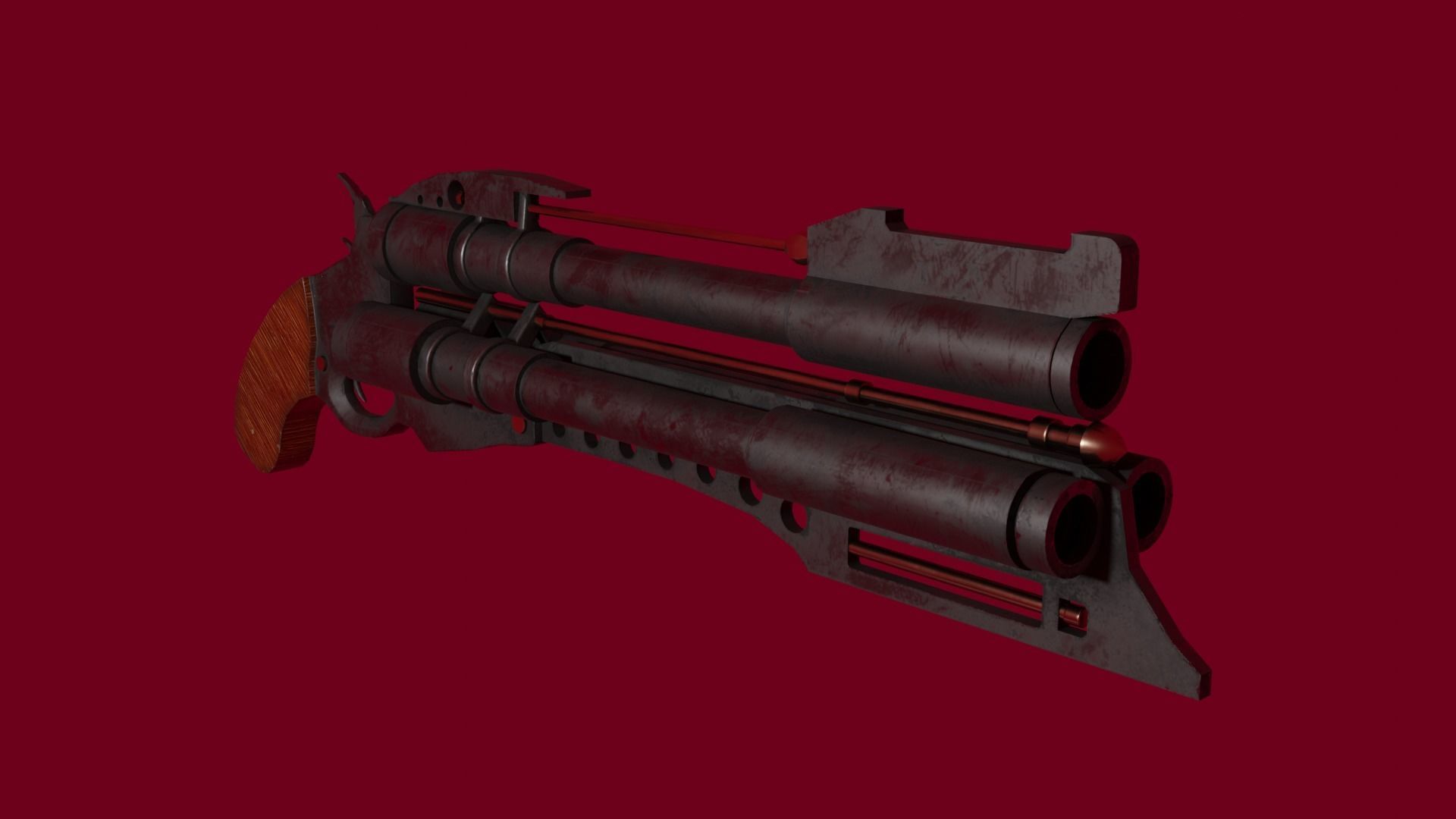 Triple Barrel Gun Low-poly 3D model_1