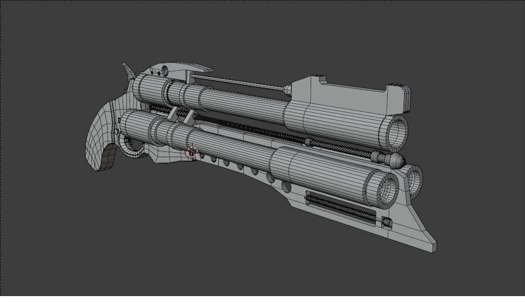 Triple Barrel Gun Low-poly 3D model_2